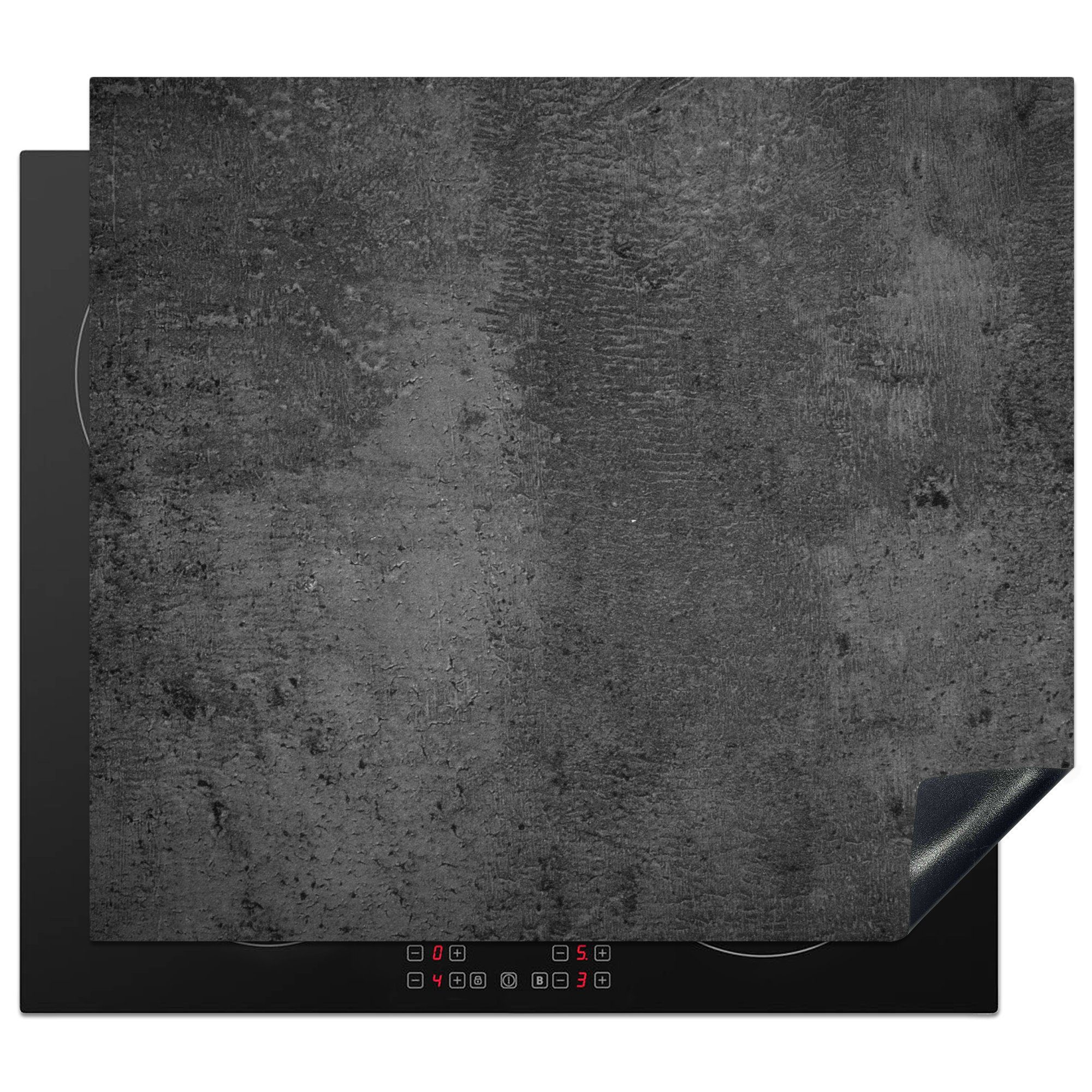 MuchoWow Herdblende-/Abdeckplatte Strukturiert - Beton - Grau - Industriell - Rustikal, Vinyl, (1 tlg), 58x51 cm, Küchen Dekoration für Induktionsherd, Induktionskochfeld