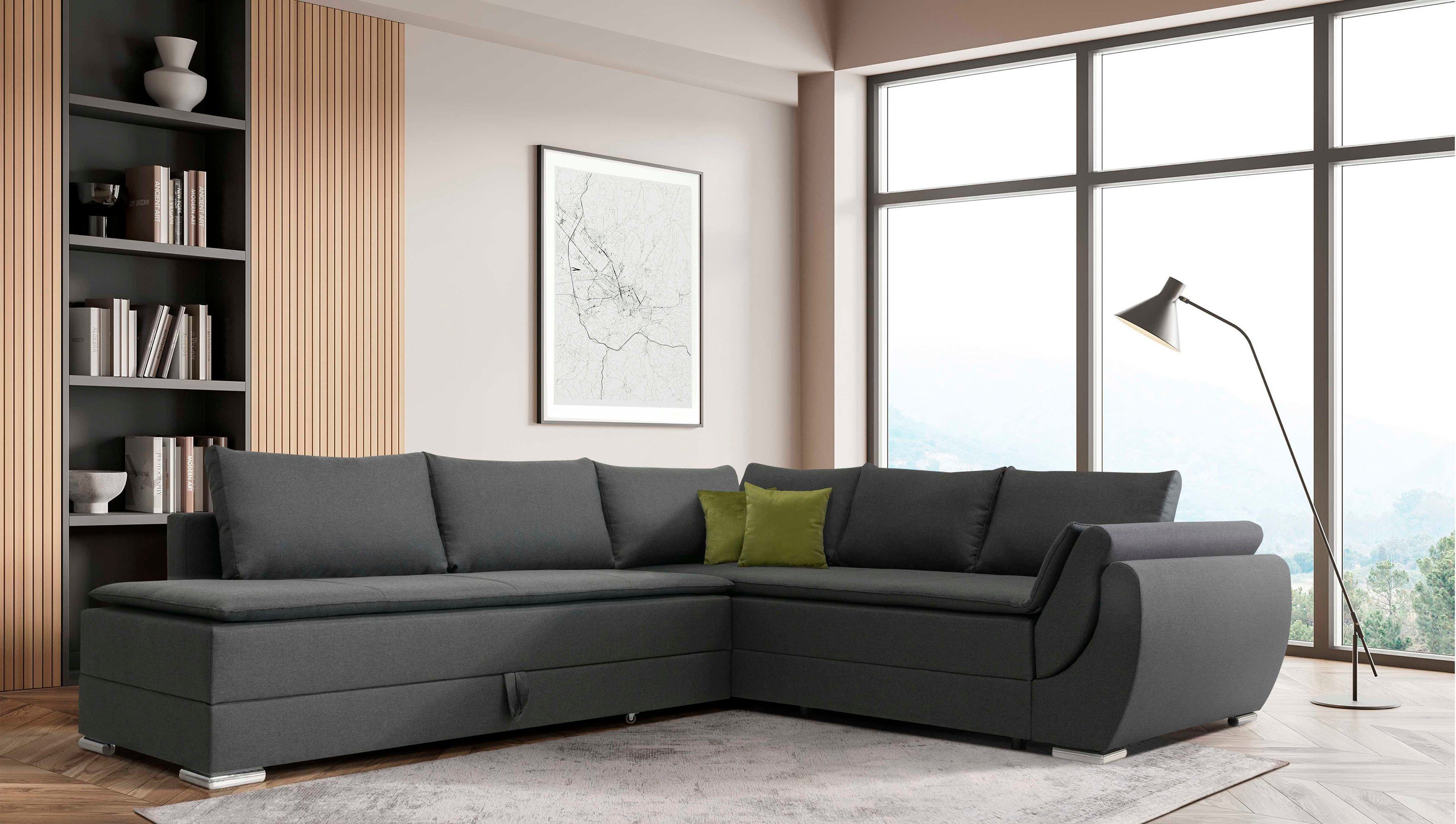 Ecksofa mit und Topper Bettkasten, Göteborg, Boxspring-Bettfunktion Dauerschlaffunktion, anthrazit INOSIGN