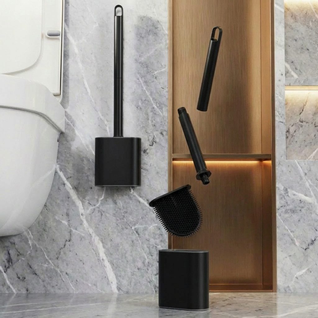 JASLIFE WC-Garnitur Toilettenbürste mit Halter – TPR Bürstenkopf, abnehmbarer Griff, Geeignet für WC und Badezimmer, hygienischer Halter mit Abflussöffnungen, leicht zu reinigen