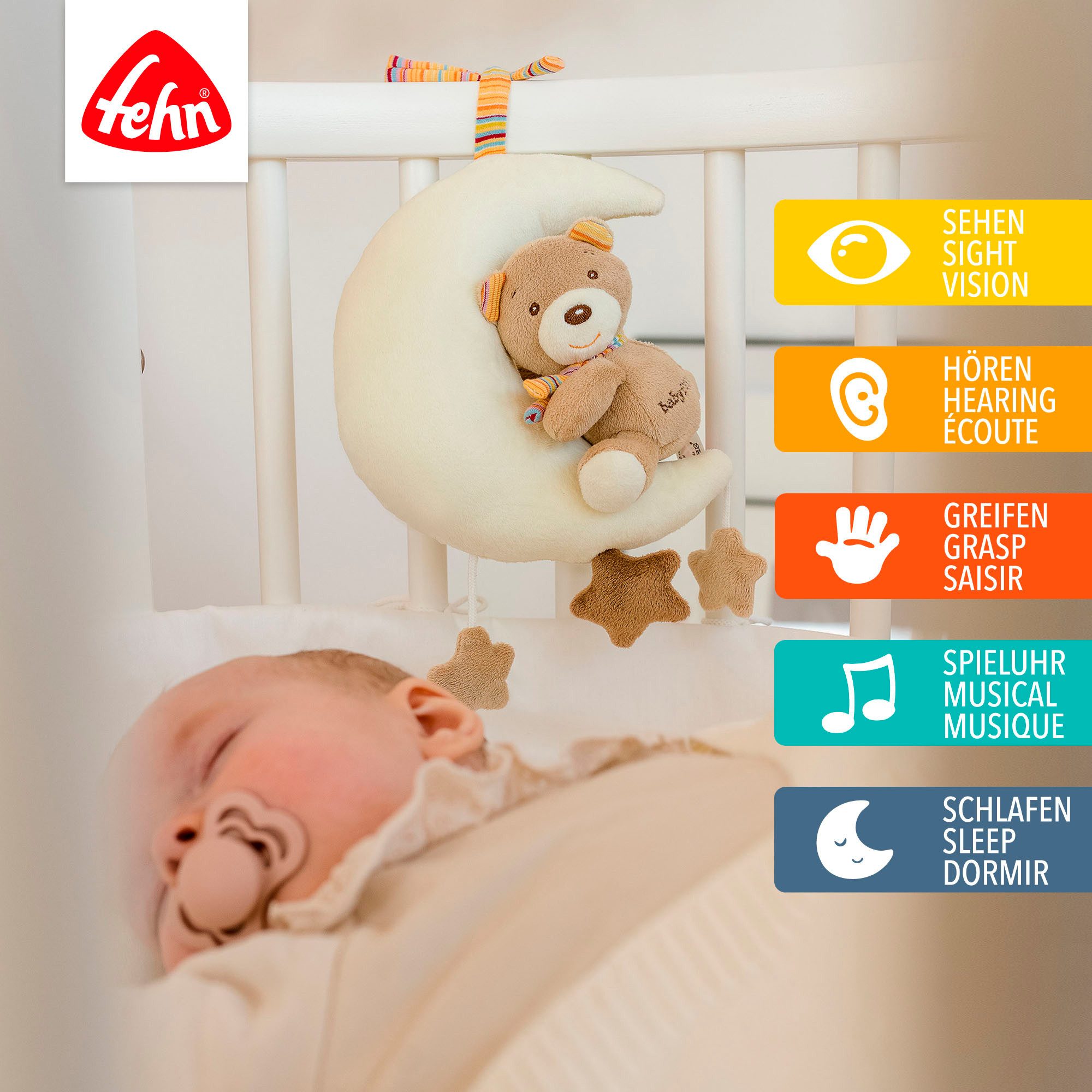 Fehn Spieluhr Rainbow, Teddy im Mond günstig online kaufen