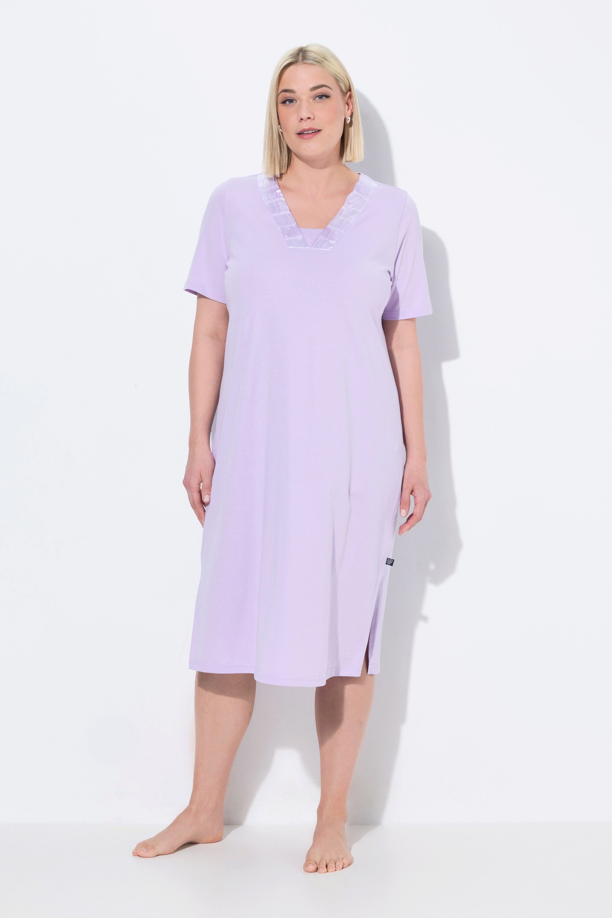 Ulla Popken Nachthemd Nachthemd Satin-Zierblende V-Ausschnitt günstig online kaufen
