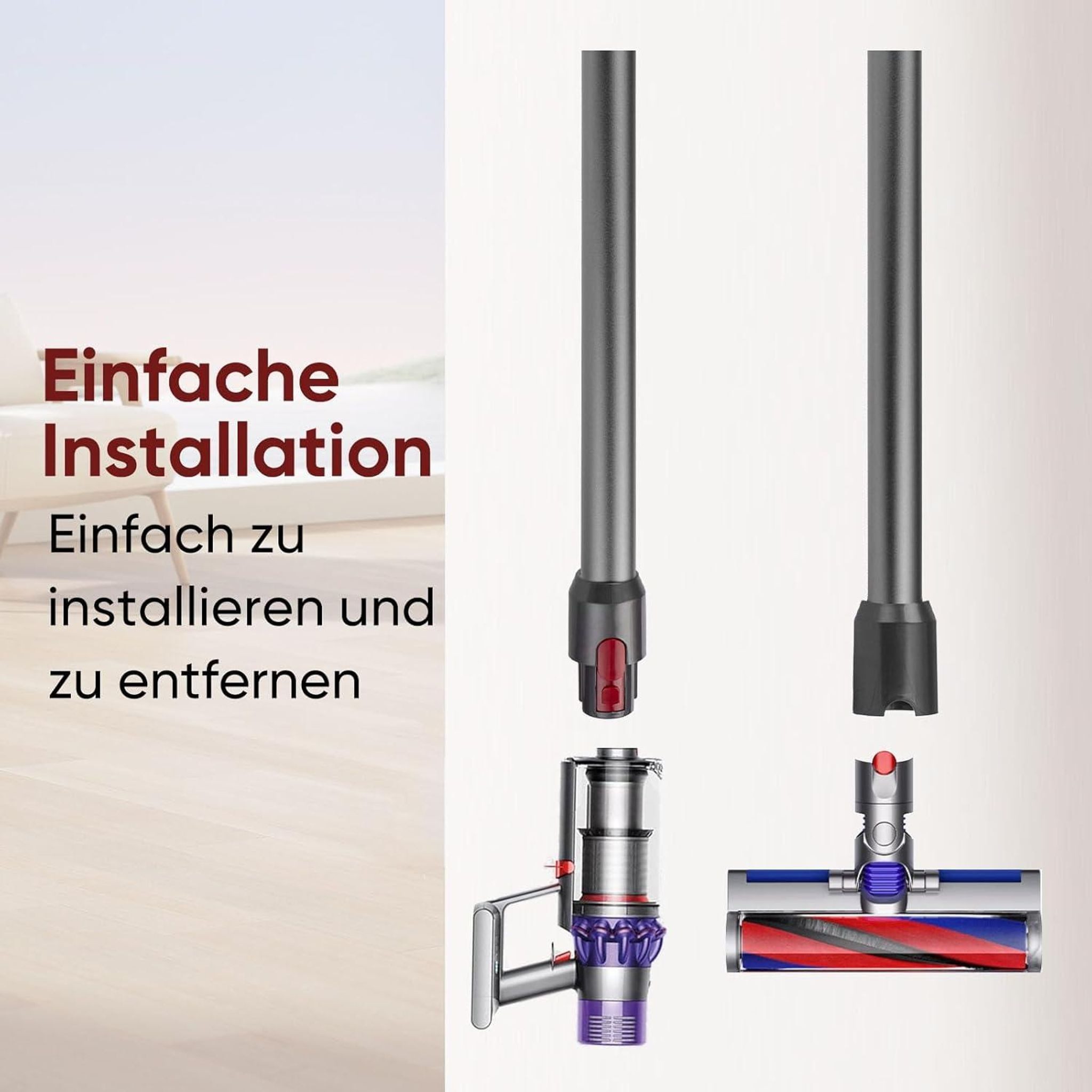 FELIXLEO Gardinenbefestigungen Ersatzteile Verlängerungsrohr für Dyson V11 V15 V10 V8 V7 Ersatzrohr Grau, (1-St) – Bild 4 von 5