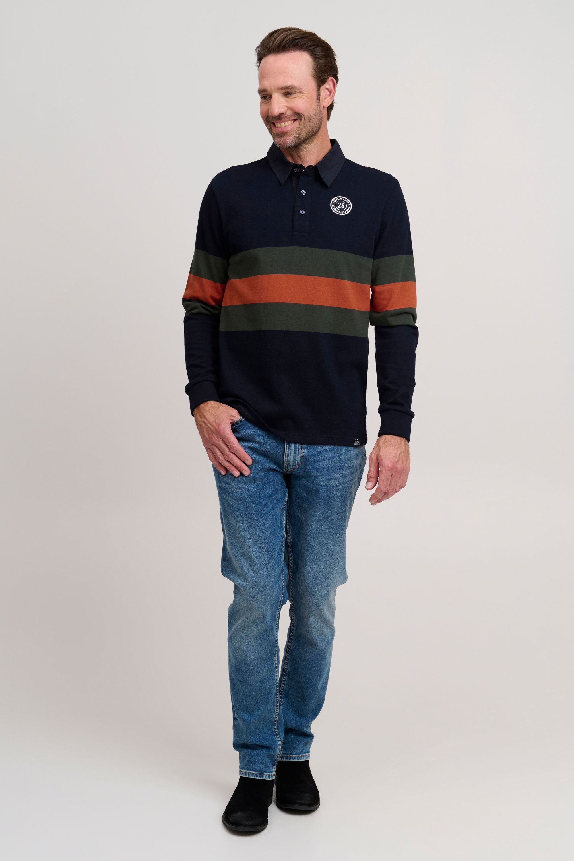 FQ1924 Langarm-Poloshirt FQMikkael Modisches Langarmshirt mit Streifen-Muster