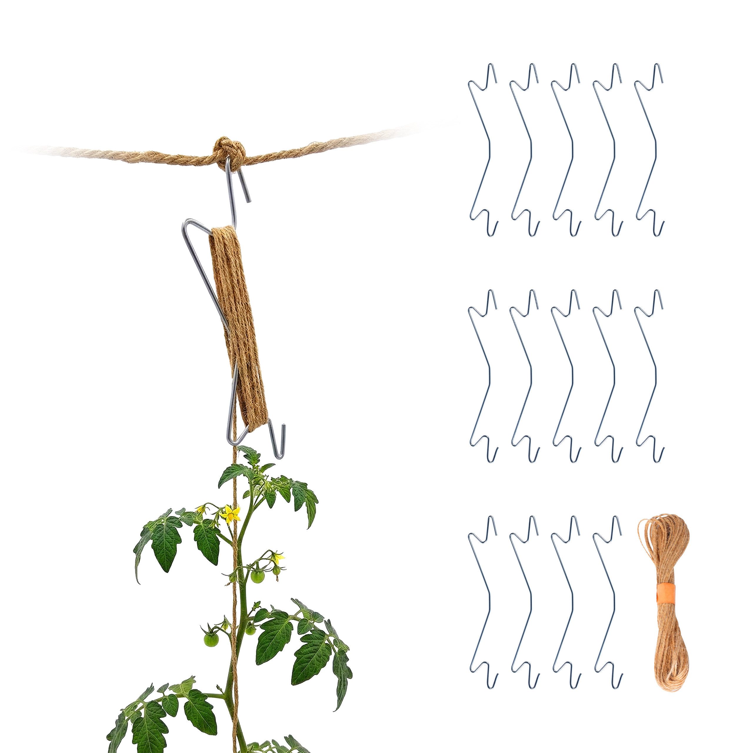 relaxdays Rankhilfe 15er Set Tomaten Haken mit Juteschnur