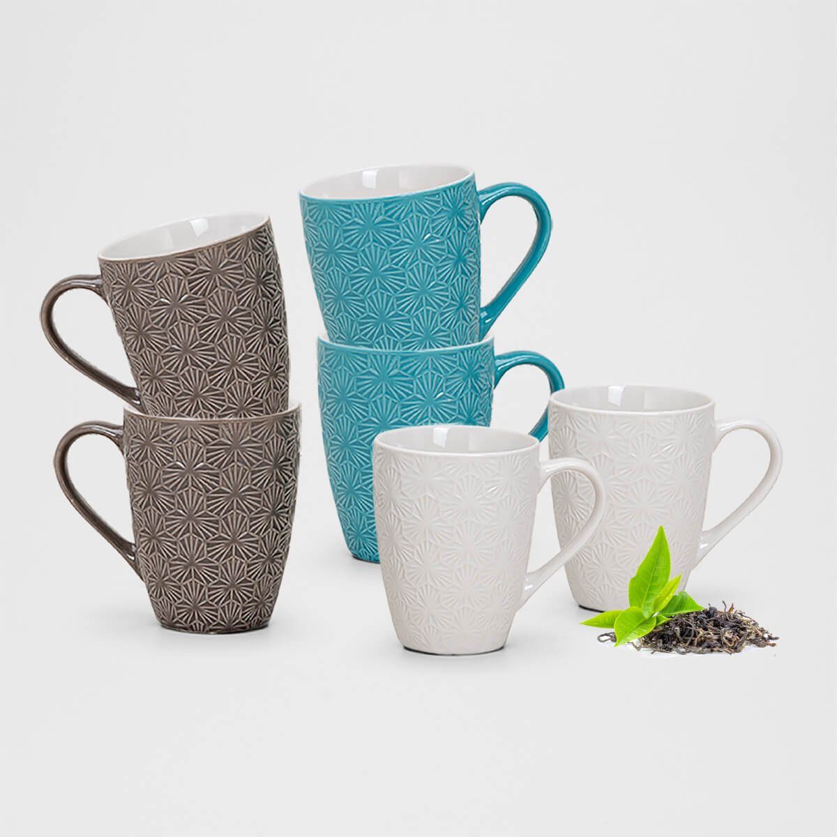 matches21 HOME & HOBBY Tasse Tassen 6er Set Kaffeetassen 250 ml Türkis,  Braun & Weiß, Keramik | Tassen