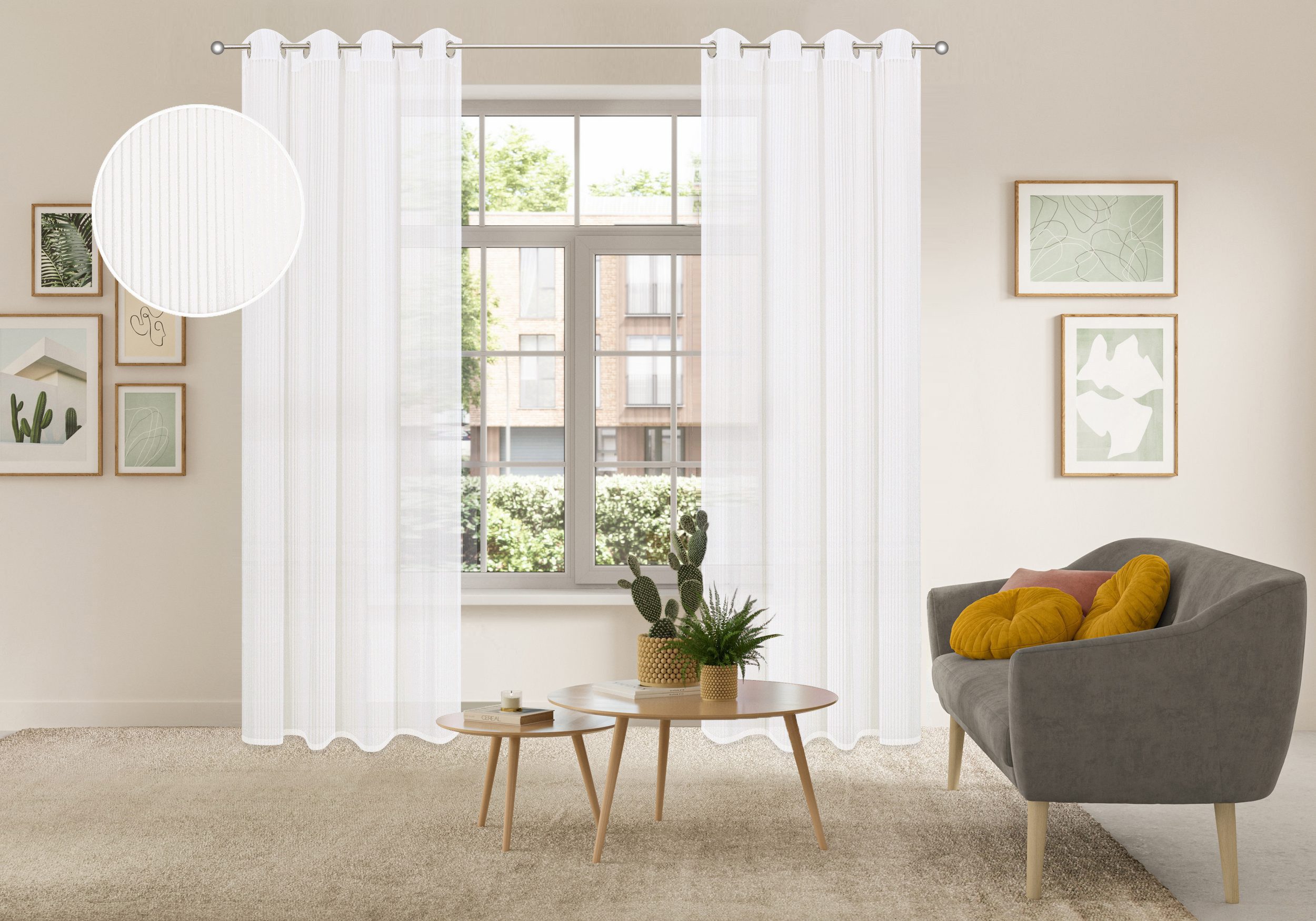 OTTO home Gardine Fritty (2 St), Ösen, transparent, Ausbrenner, Ösen, transparent, Pflegeleicht, elegante Längststreifen