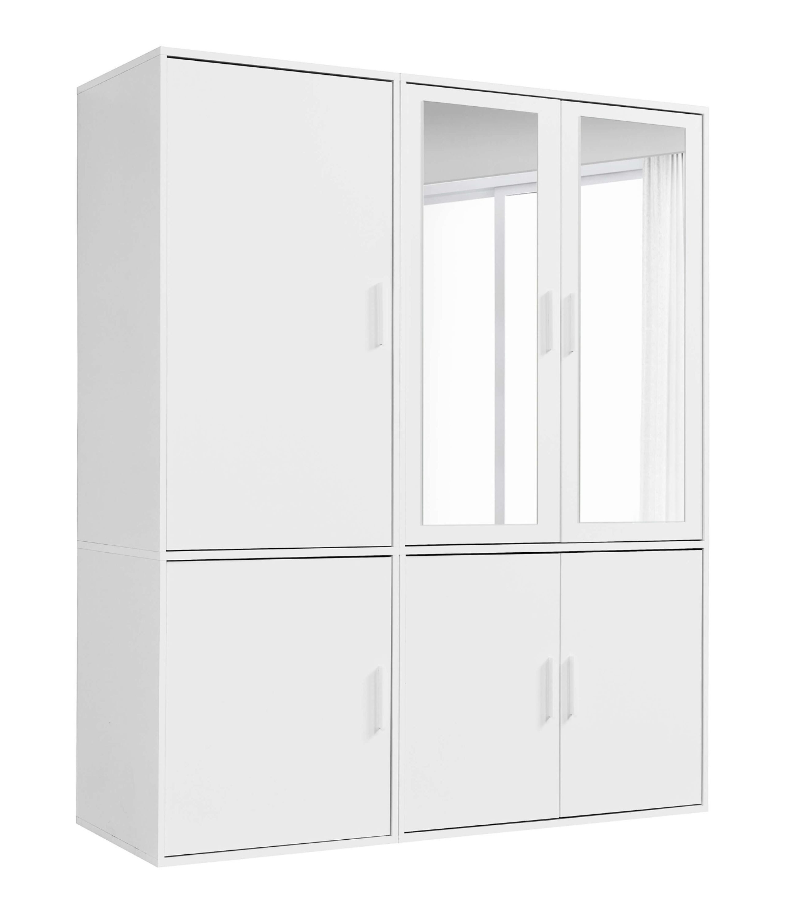 mokebo Kleiderschrank Der Grenzenlose (6-Türig mit Fächern) mit Spiegeltüren, Schrank oder Garderobenschrank mit Spiegel in Weiß