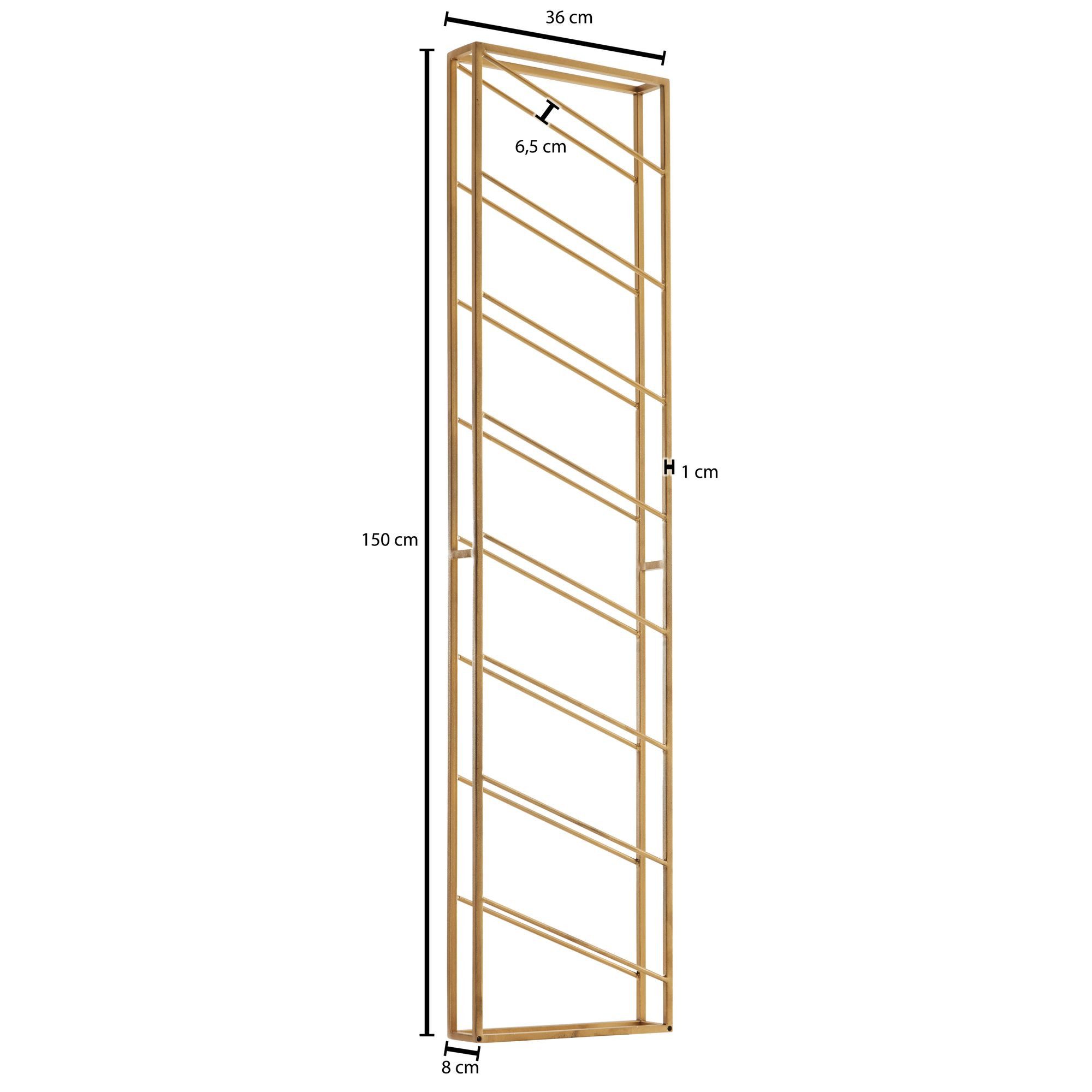 FINEBUY Weinregal FB41453 Flaschenregal Wand 36x150x8 cm Metall Regal Wein Groß, Regal Wandmontage Schmal, Wandregal Wein Metall, Flaschenregal für die Wand, 36x150x8 cm Gold