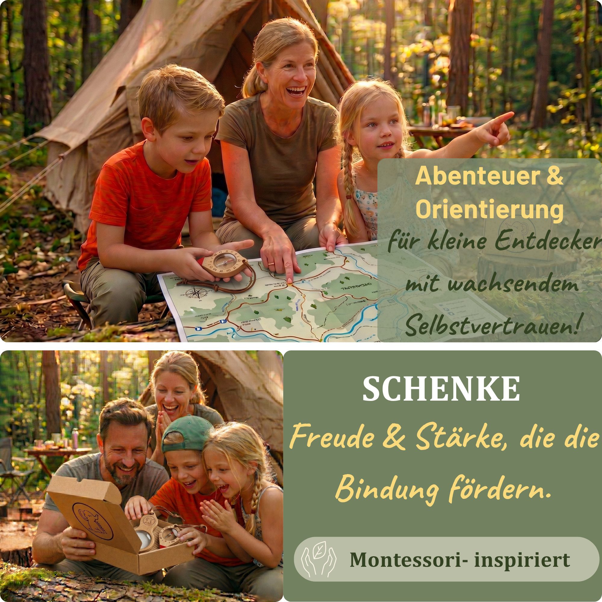 Eli Kompass und Lupe - Entdeckerspielzeug - Kinderlupe - Abenteuer fürs Camping, Wandern & Naturforscher - Forscherset für Kinder
