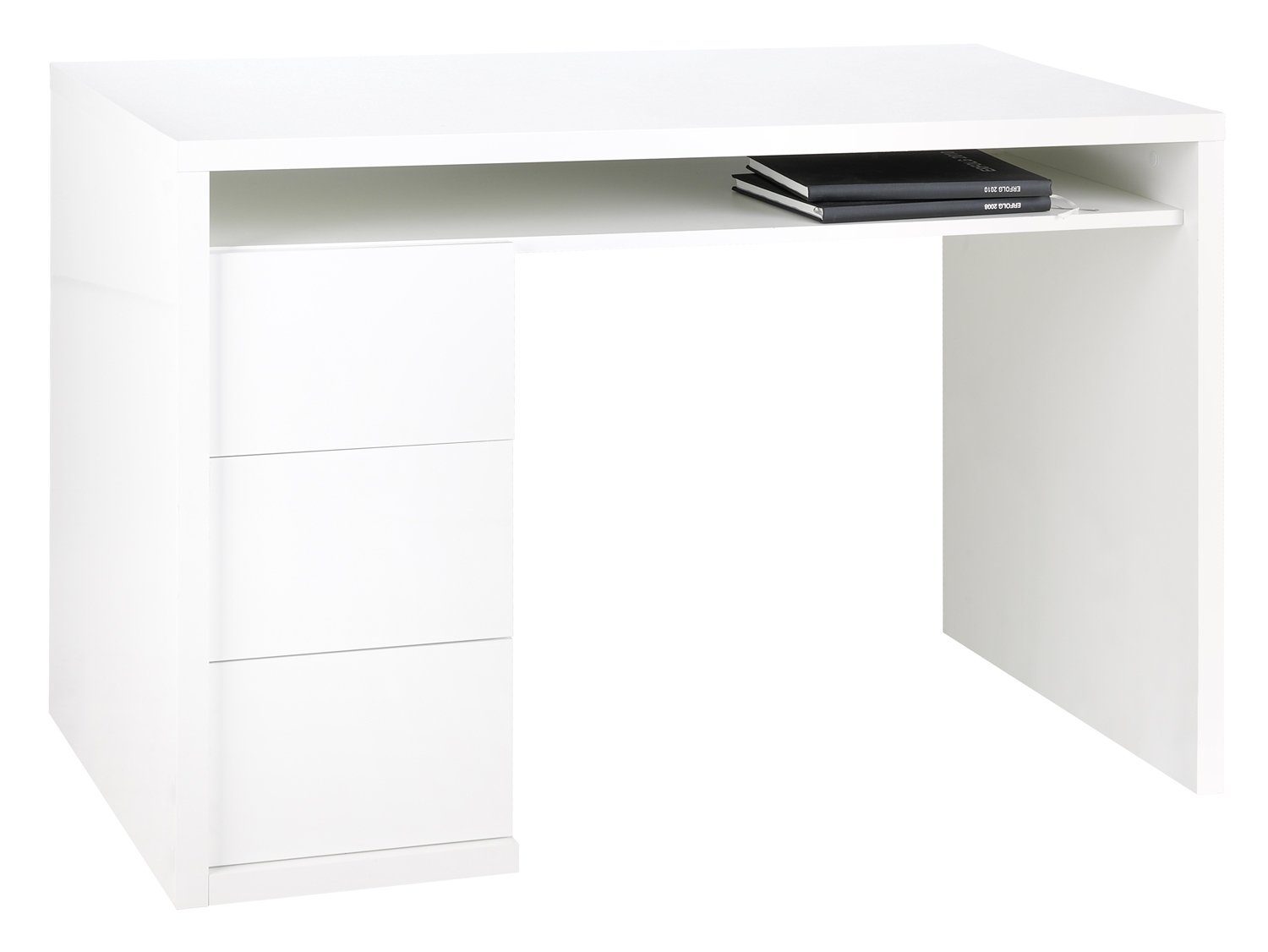 Composad Schreibtisch Computertisch GRAN PRIVILEGIO, Weiß Hochglanz, 110 x 75 x 60 cm, mit 3 Schubladen und 1 Ablagefach