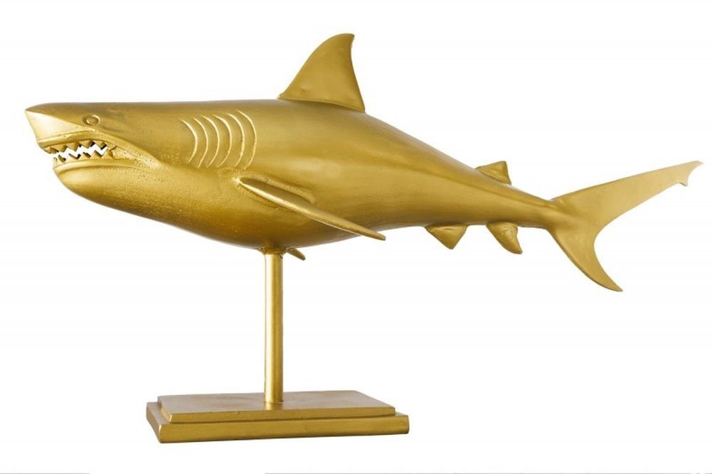 103cm Maritim Deko-Figur Skulptur gold Aluminium Dekoobjekt SHARK Hai LebensWohnArt Haifisch