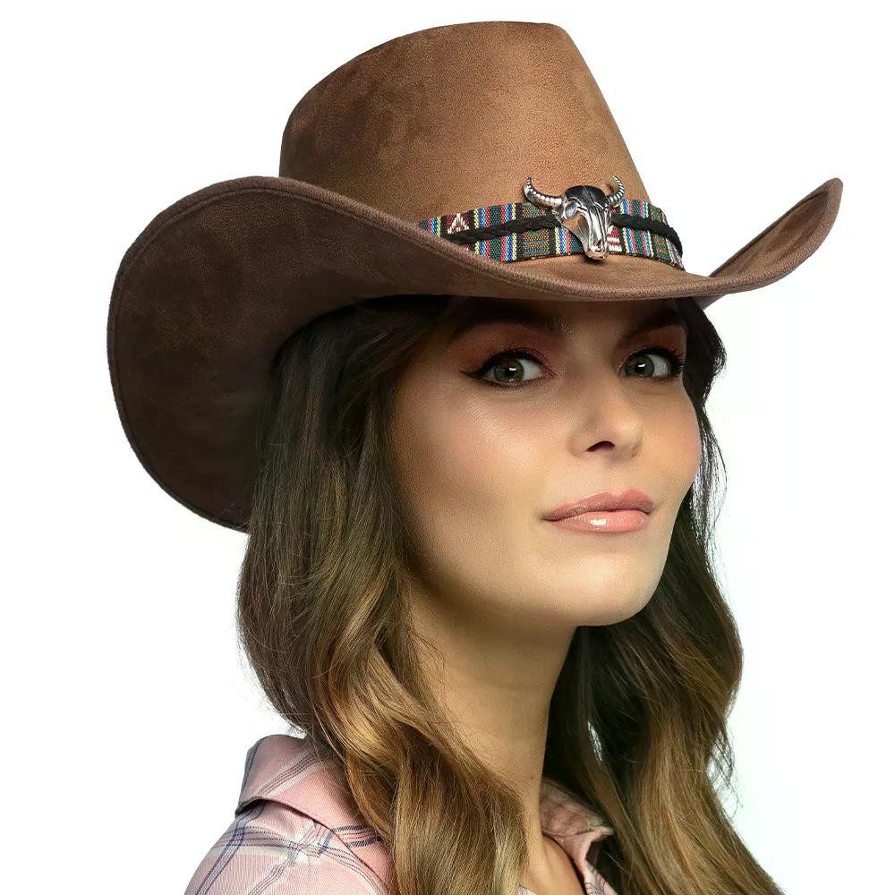 Boland Cowboyhut Cowboy-Hut Django 59 cm Westernhut in Wildlederlook schwarz oder braun Bringt authentisches Wildwest-Feeling auf jedes Event