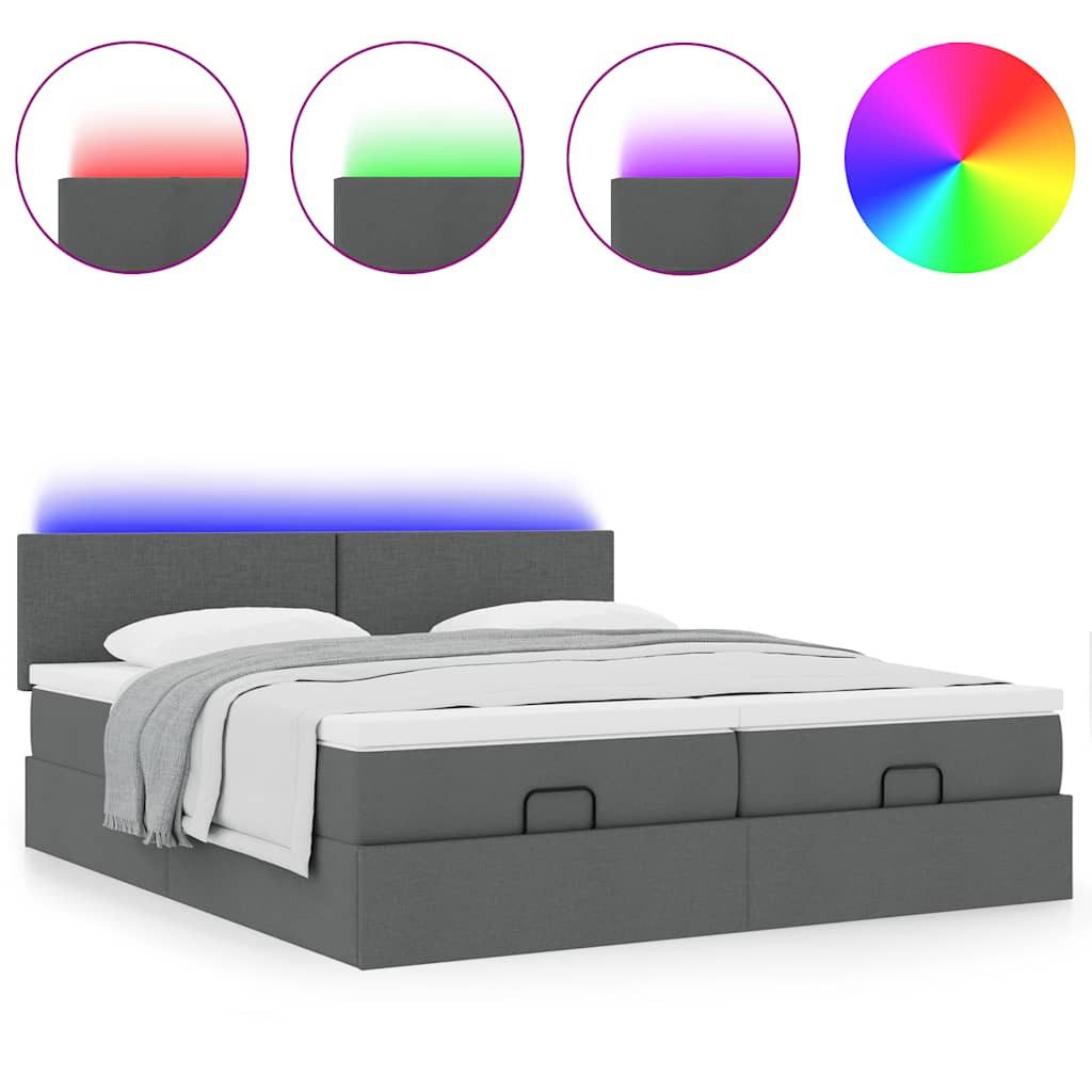 Bett Ottoman-Bett mit Matratzen & LEDs Dunkelgrau 160x200 cm Stoff
