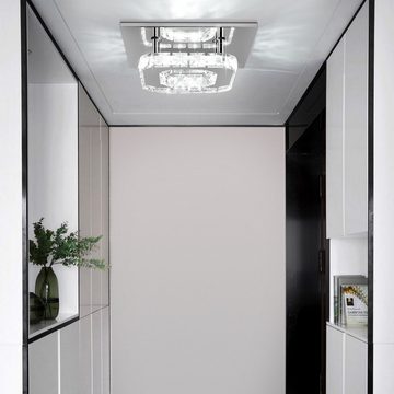 LETGOSPT Deckenleuchte Moderne Mini-Kristall-Kronleuchter Halterung Kristall Deckenleuchte, LED fest integriert, Tageslichtweiß, K9 Chrom Kristall Anhänger, 20x20x9cm, für Wohnzimmer Schlafzimmer