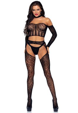 Leg Avenue Set: Bügelloser BH Oberteil, Straps-Strümpfe und G-String - schwarz