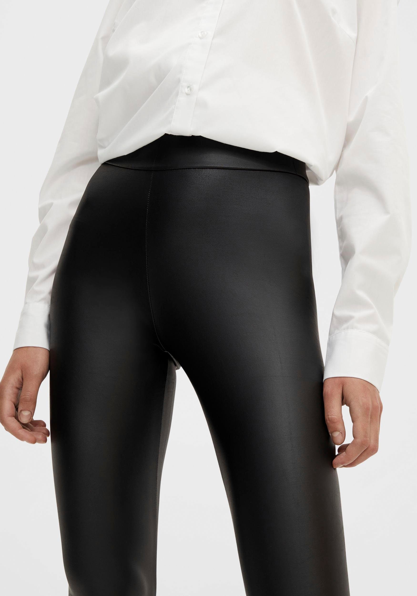 pieces Leggings PCNEW SHINY HW LEGGINGS NOOS mit PU Beschichtung Korperbetonte Passform