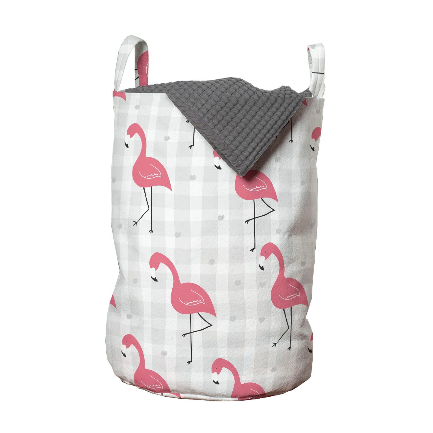 Abakuhaus Wäschesäckchen Wäschekorb mit Griffen Kordelzugverschluss für Waschsalons, Pink Flamingo Vögel auf Checkers