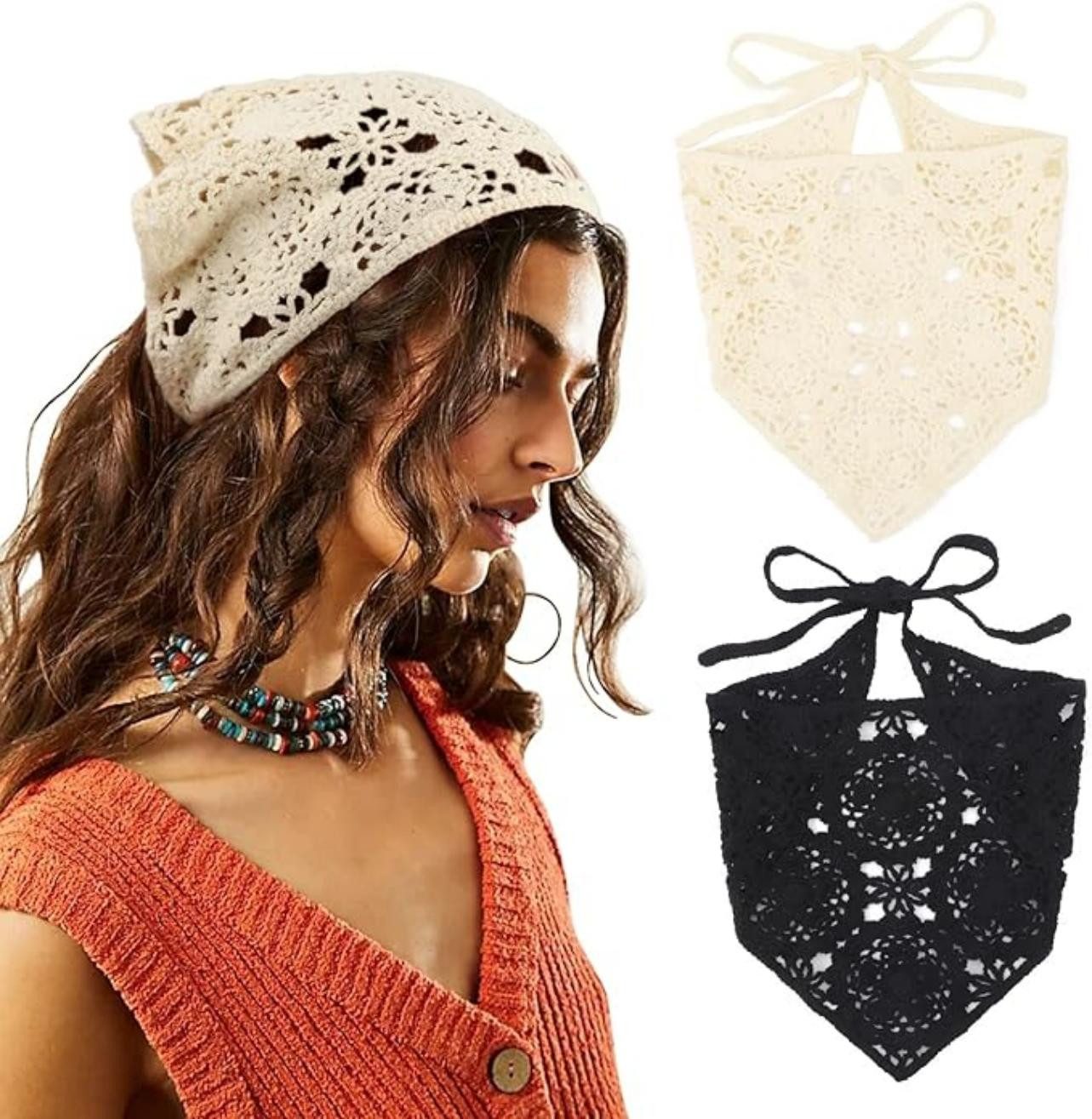 Oemmn Dreieckstuch 2 Stück Damen Boho Stirnbänder Dreieck Kopftücher Bandanas