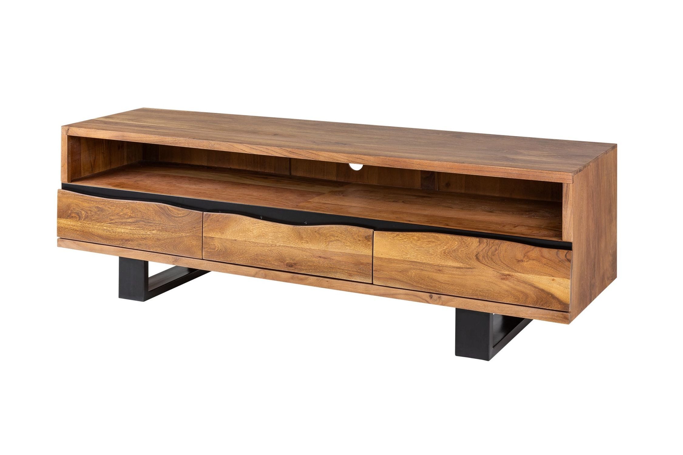 Licht-Erlebnisse TV-Board FORTU, Holz Akazie Metall 160 x 50 cm Kufengestell Baumkante