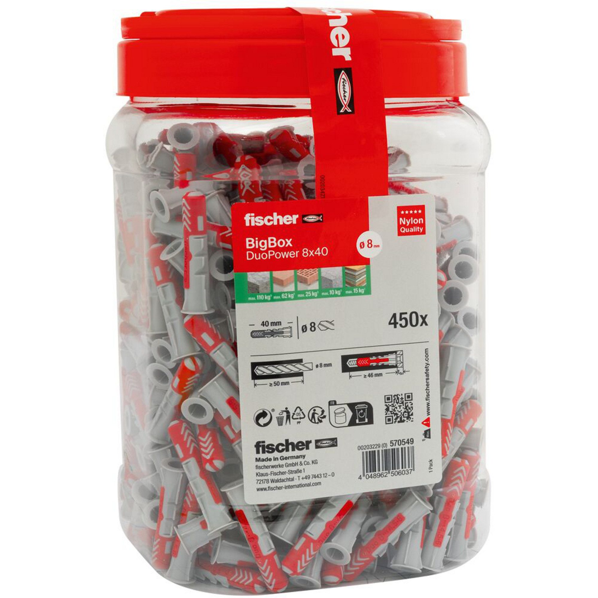 Fischer Universaldübel fischer Dübel DUOPOWER 8x40 BigBox, (450 Stück