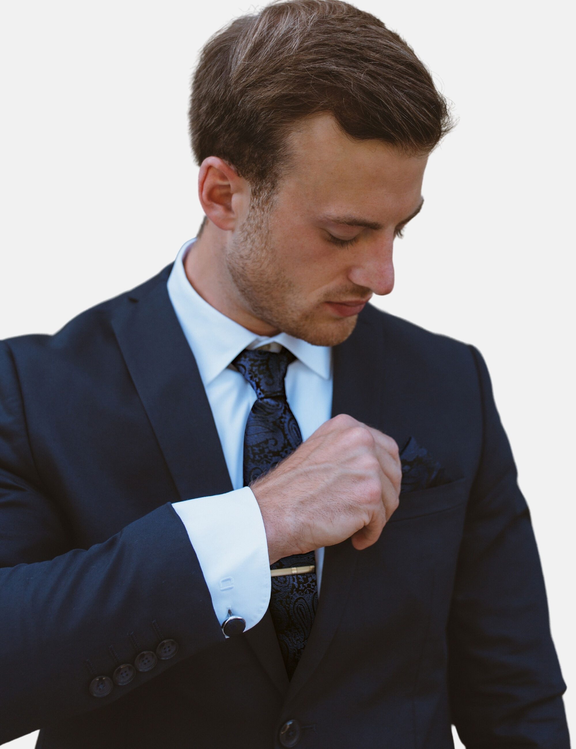 Massi Morino Krawatte (1-St) mit Einstecktuch, Manschettenknöpfen und Krawattenklammer