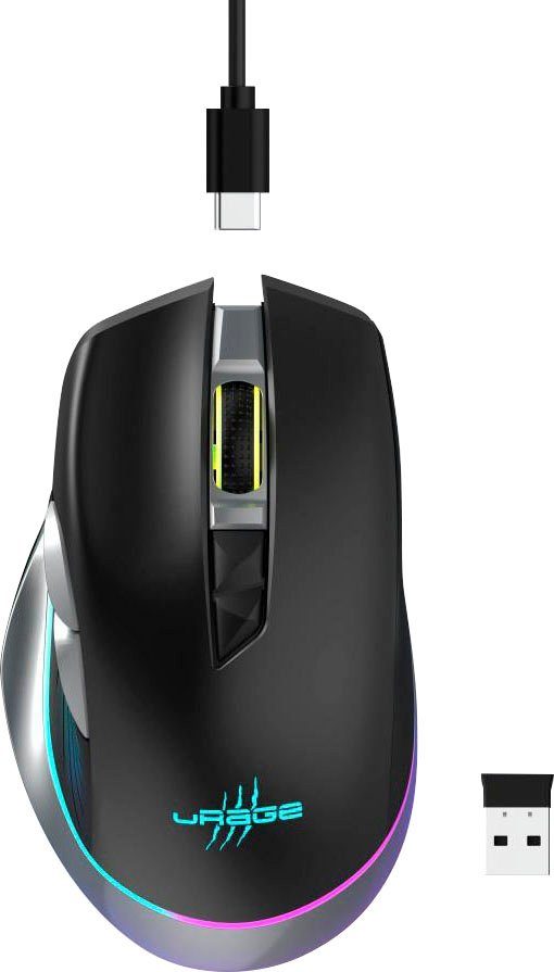 uRage PC Gaming Maus kabellos, ergonomisch, optisch, Rechtshänder, Schwarz Gaming-Maus (Funk)