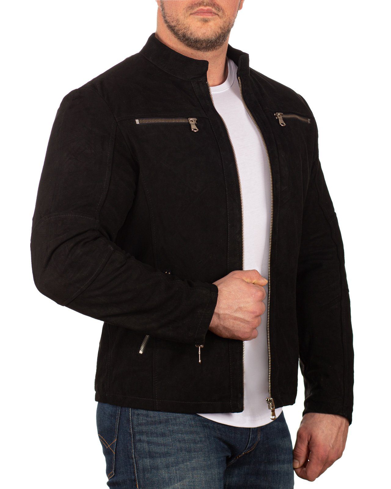 Jacke Reichstadt (1-St) Lederjacke Look WILDLEDER mit im 20RS21LUX Zipper Herren Casual