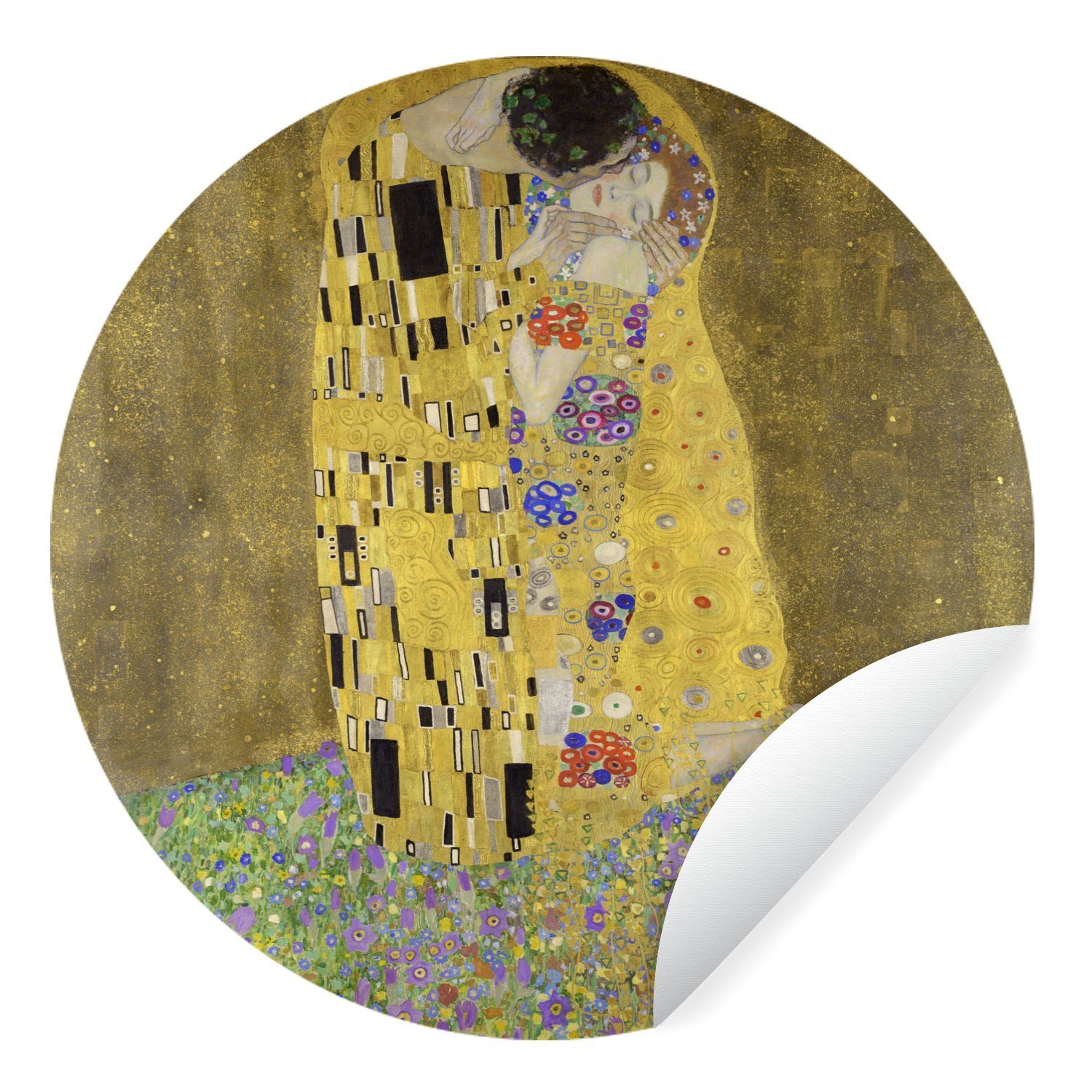 MuchoWow Wandsticker Der Kuss - Gustav Klimt (1 St), Tapetenkreis für Kinderzimmer, Tapetenaufkleber, Rund, Wohnzimmer