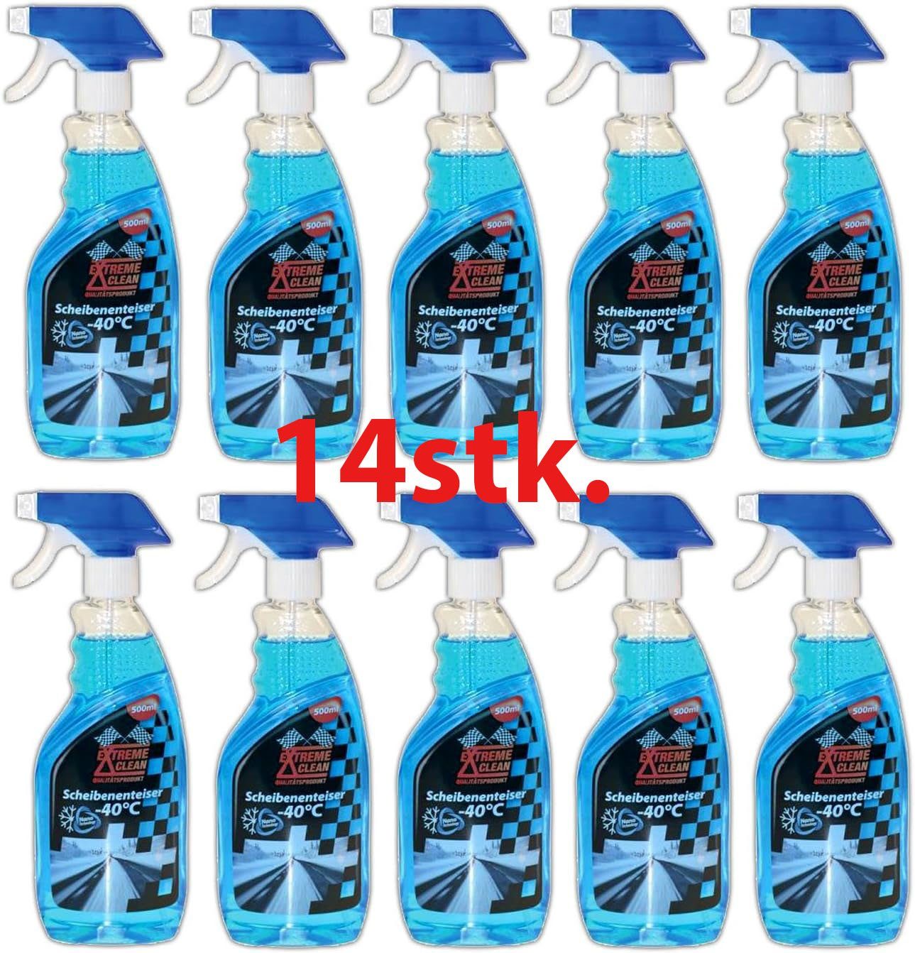 ExtremeClean Scheibenfrostschutz 14x Auto Scheibenenteiser Enteiser Spray Auto Frostschutz 500ml, bis -40 °C, 14er Pack, 14 St., 14 Stück, Befreit jede Autoscheibe im Handumdrehen von Eis