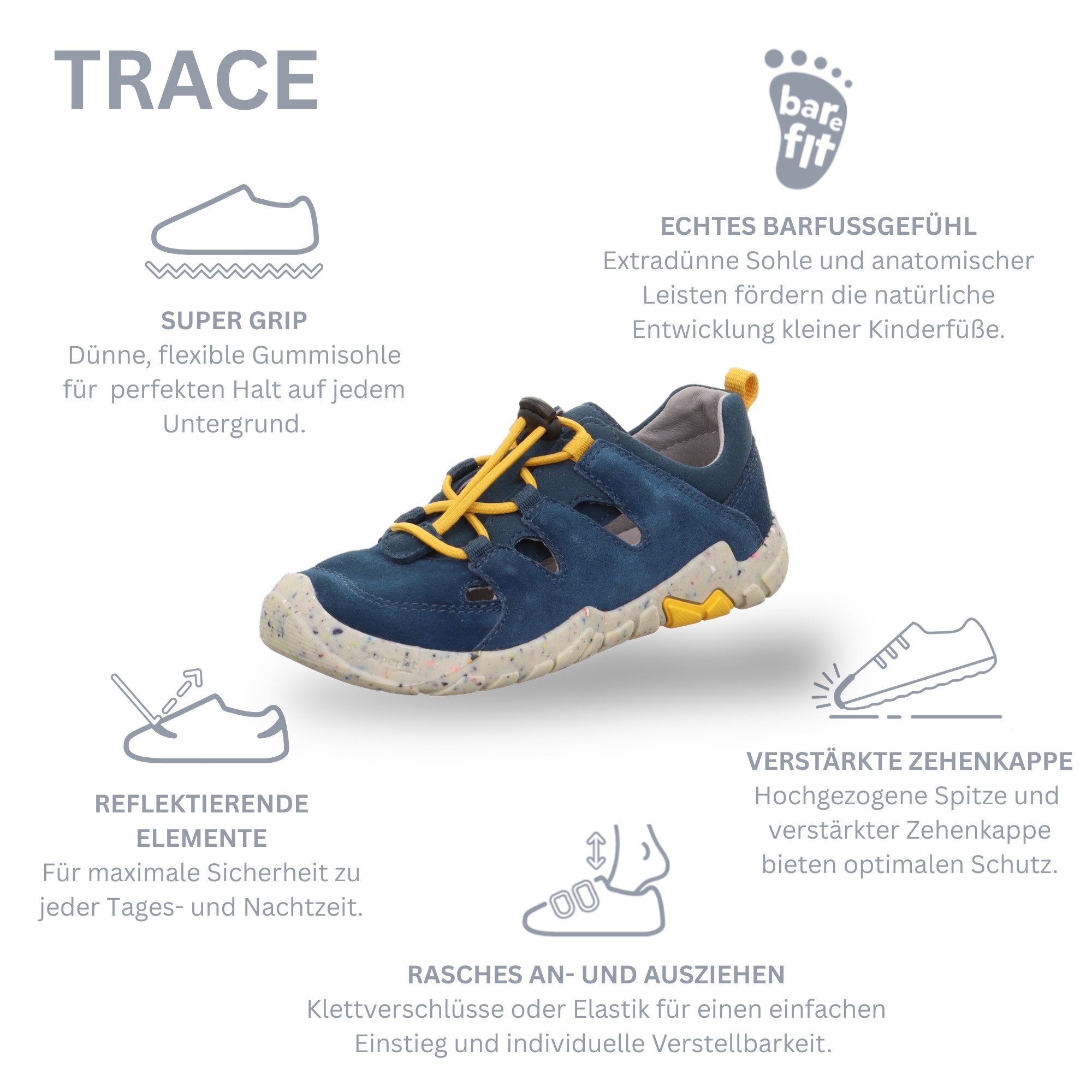Superfit TRACE WMS: mittel Slip-On Sneaker Sandale, mit Schnellverschluss, Größenschablone zum Download