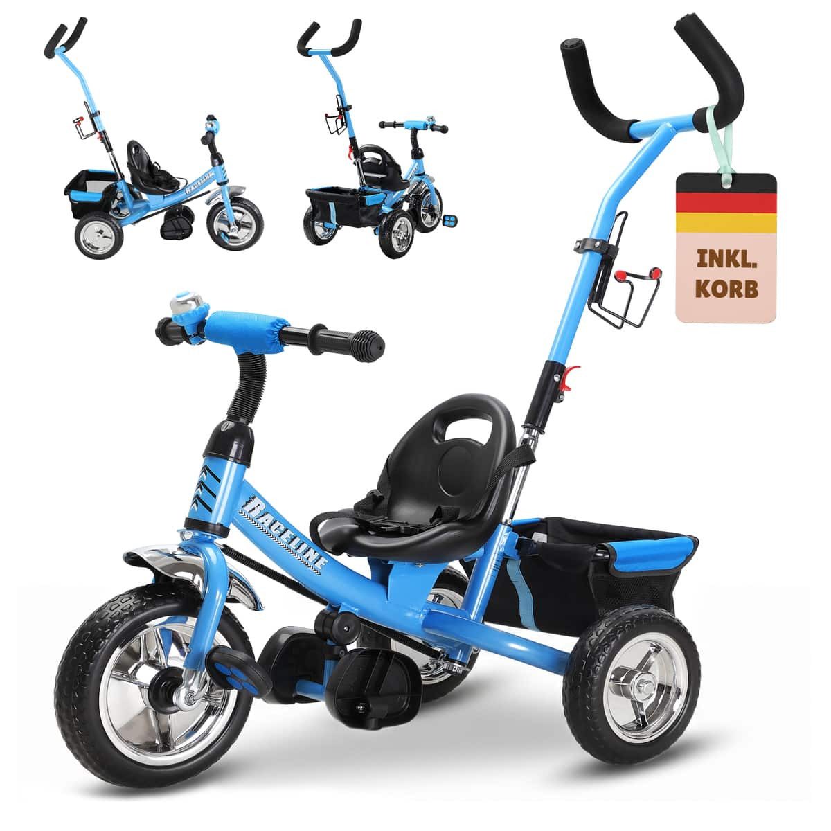 Spielwerk Dreirad-Kinderwagen, (1-tlg), Dreirad Sicherheitsgurt Schubstange Abnehmbar verstellbare Fußablage