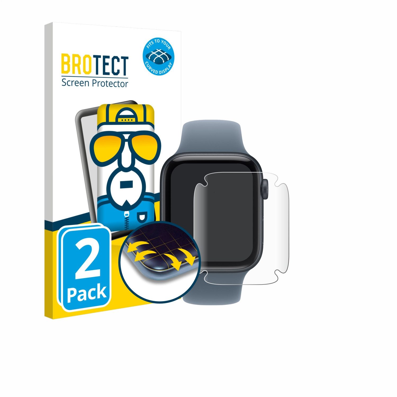 BROTECT Displayschutzfolie Fullscreen Schutzfolie für Apple Watch SE 3 (44 mm), 2 Stück, Displayschutz Folie Fullcover Klar Transparent