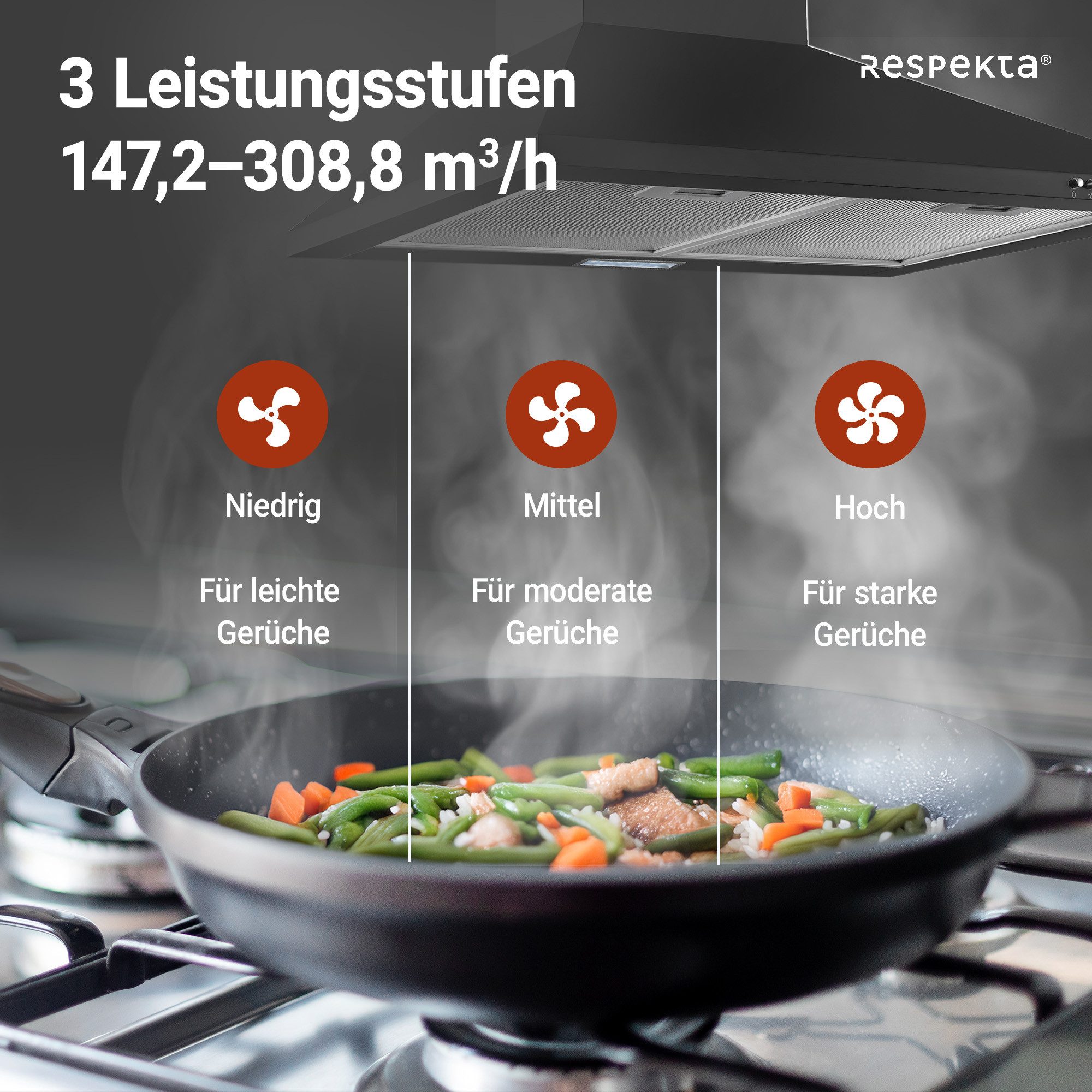 RESPEKTA Kaminhaube Karena EEK: A; Abluft & Umluftbetrieb möglich; 3 Leistungsstufen