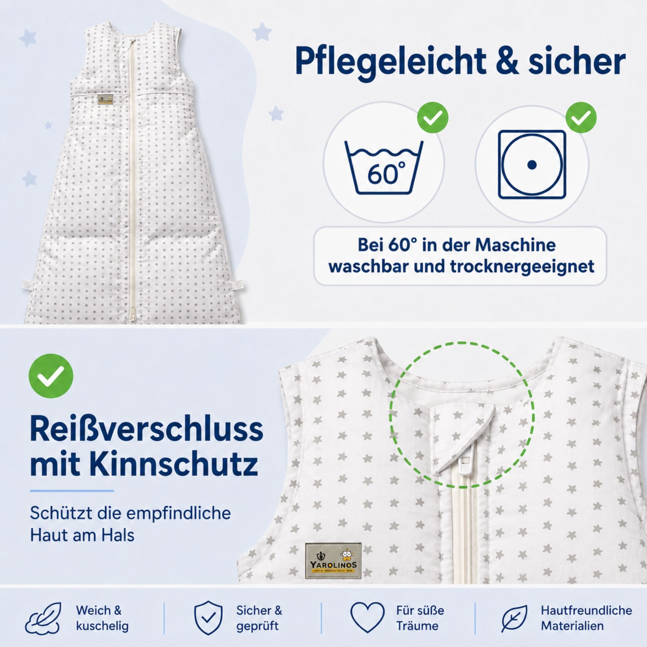 Kinderhaus Blaubaer Babyschlafsack Daunenschlafsack TOP, 3-fach längenverstellbar mit Premiumdaunen luftig leicht atmungsaktiv – Bild 5 von 5