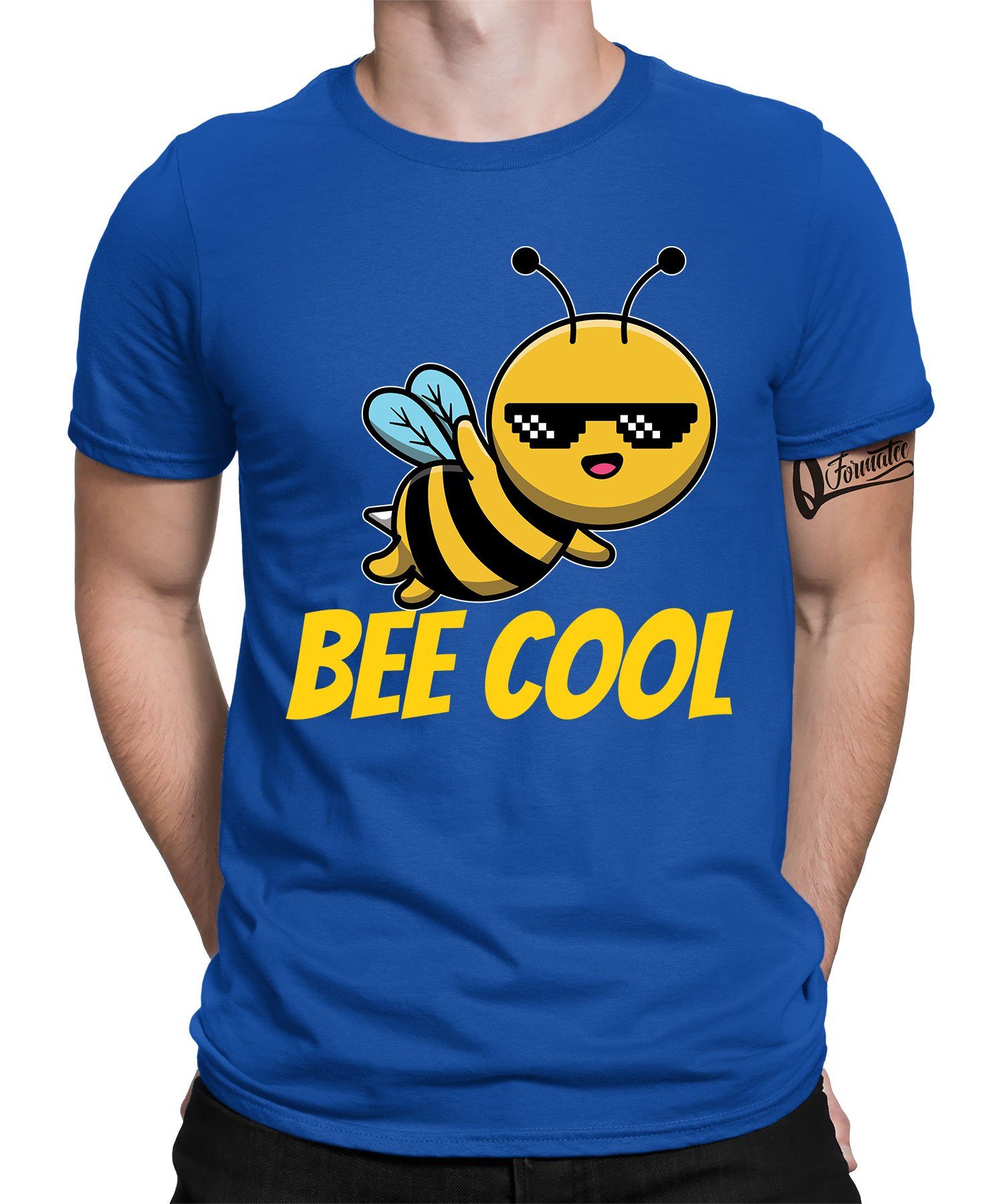 Quattro Formatee Kurzarmshirt Be Cool - Biene Imker Honig Bienenzüchter Herren T-Shirt (1-tlg) Blau