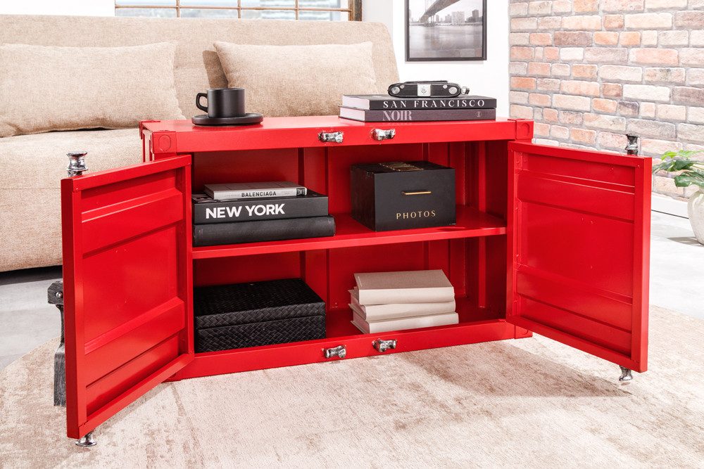 riess-ambiente Beistellschrank GLOBETROTTER 80cm rot - Metall, Aktenschrank, Flügeltüren, Riegel (Einzelartikel, 1-St) Industrial Container-Schrank - ideal für Wohn- & Schlafzimmer od. Flur