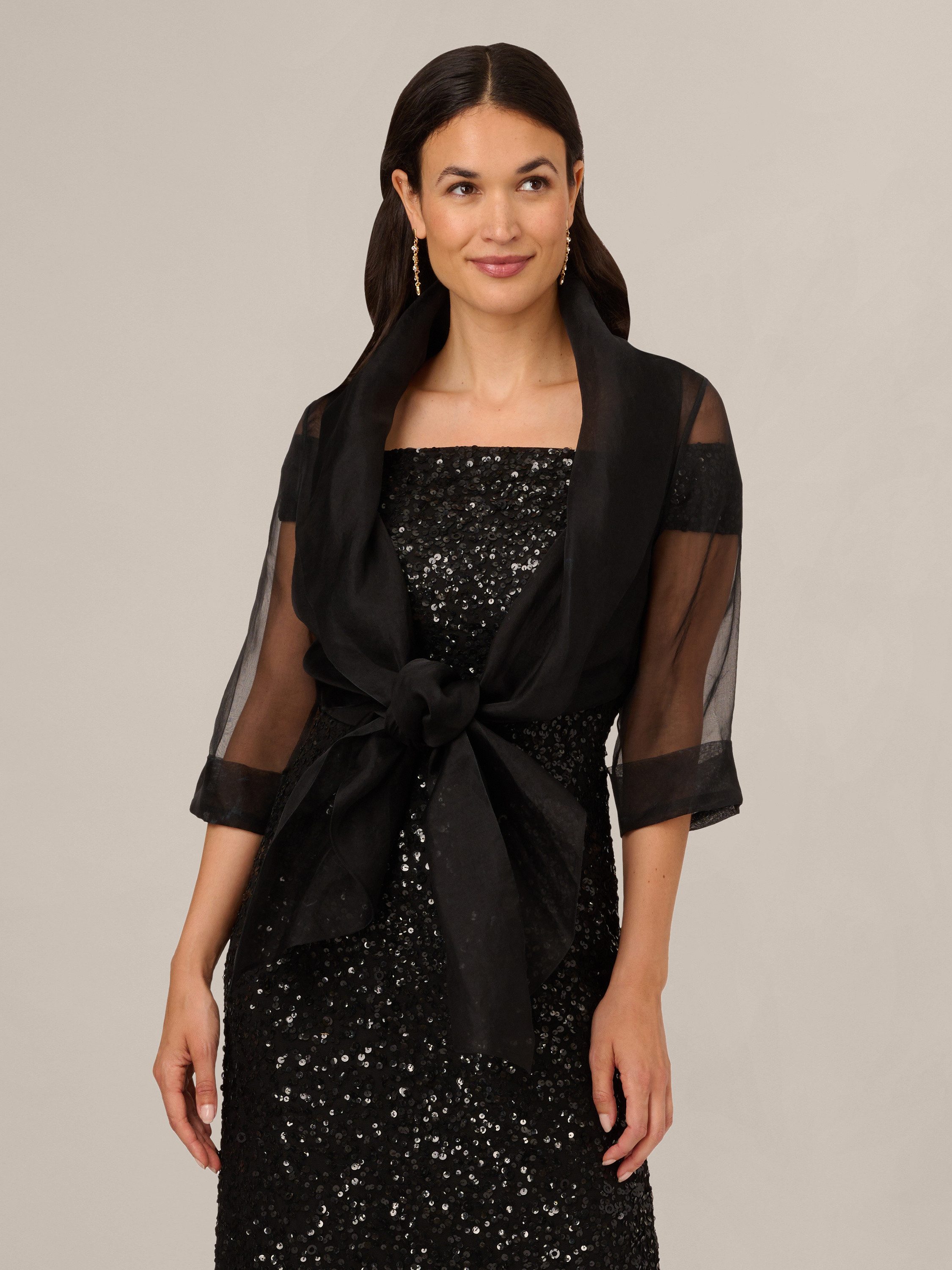 Adrianna Papell Bolero Short Sleeve Organza Wrap Jacket Organza, Abendjacke im Wickelstil