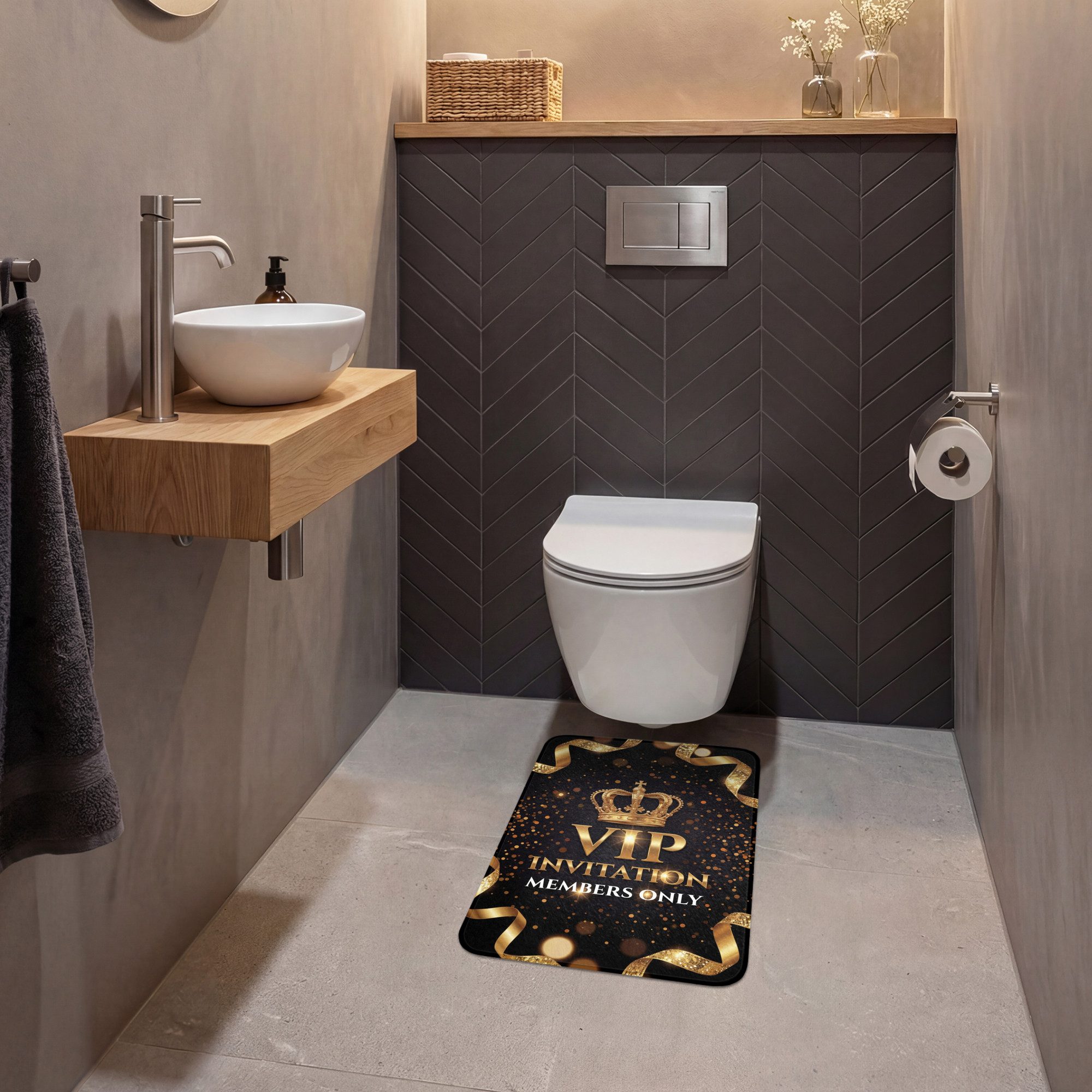 OnlyWow WC-Vorleger Einladung - VIP - Krone - Gold, Höhe 10 mm, Polyester, Rechteckig, WC Teppich, Toilettenvorleger, Toilettenteppich, Badematte 40x60 cm – Bild 4 von 5