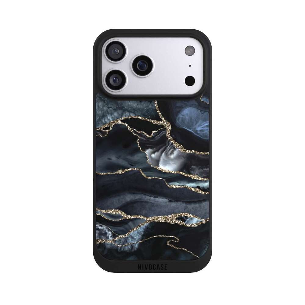 NIVOCASE Handyhülle Glitzer Look Marmor Trends Dark marble gold Glitter look, Apple iPhone 17 Pro Max Handyhülle Hülle NIVOpure Case Schwarz