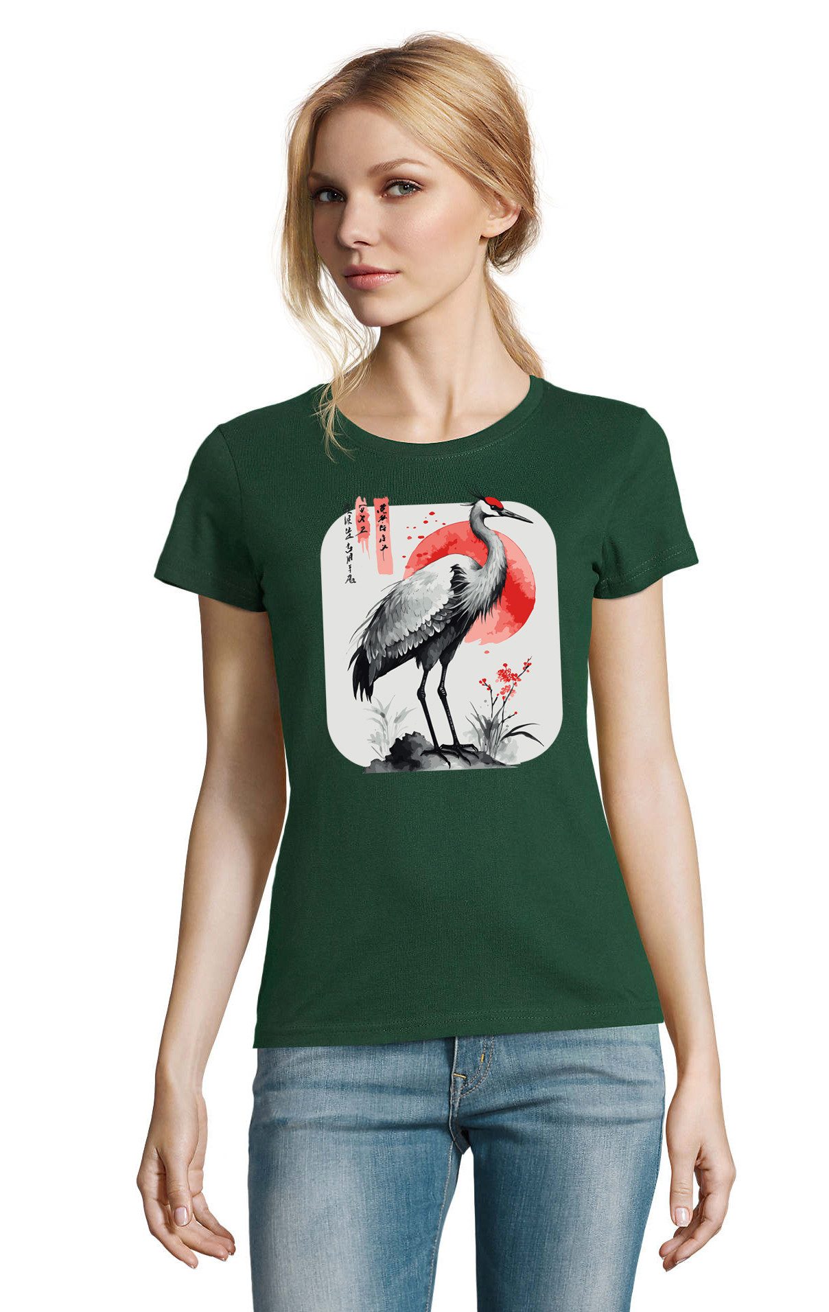 Blondie & Brownie T-Shirt Japanischer Kranich Treue Glück Liebe Vogel Damen günstig online kaufen