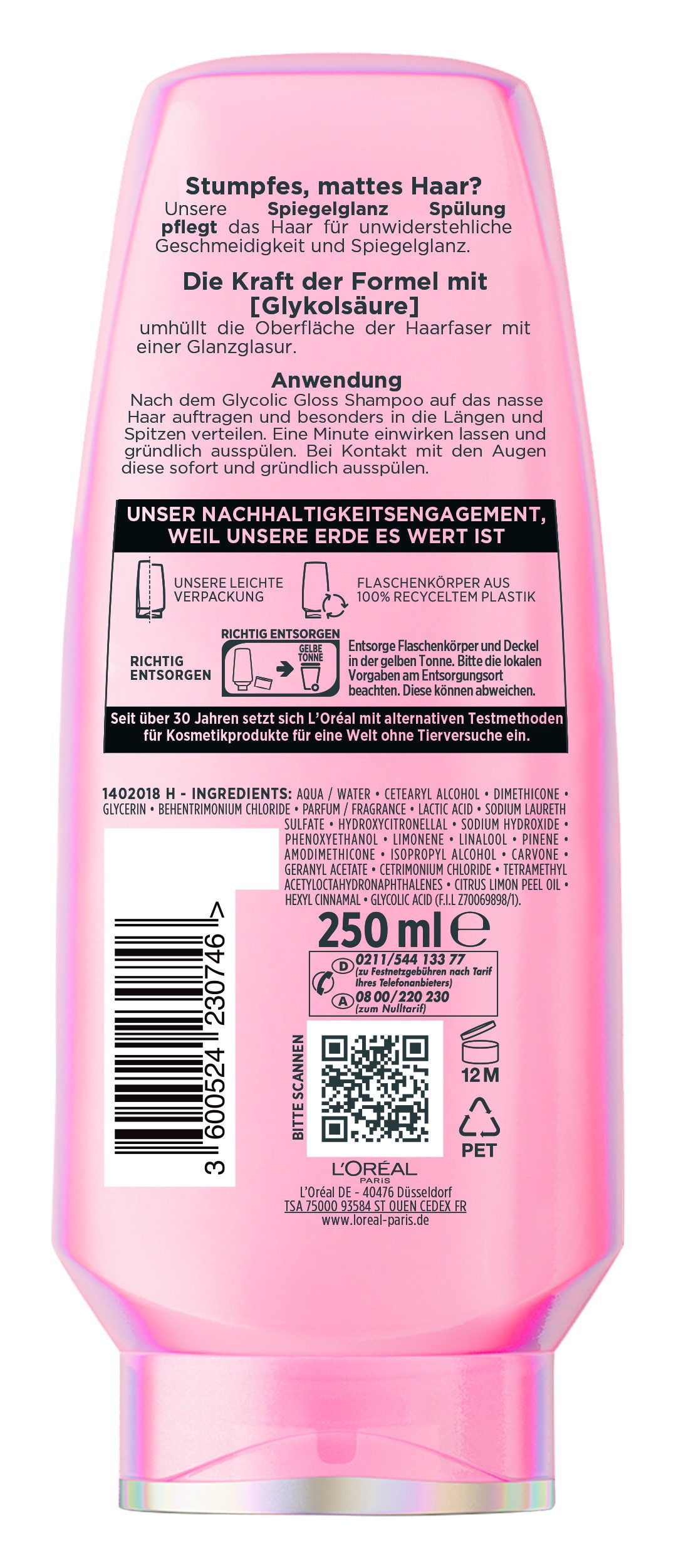 L'ORÉAL PARIS Haarspülung L'Oréal Paris Elvital Glycolic Gloss Spülung 6er Packung