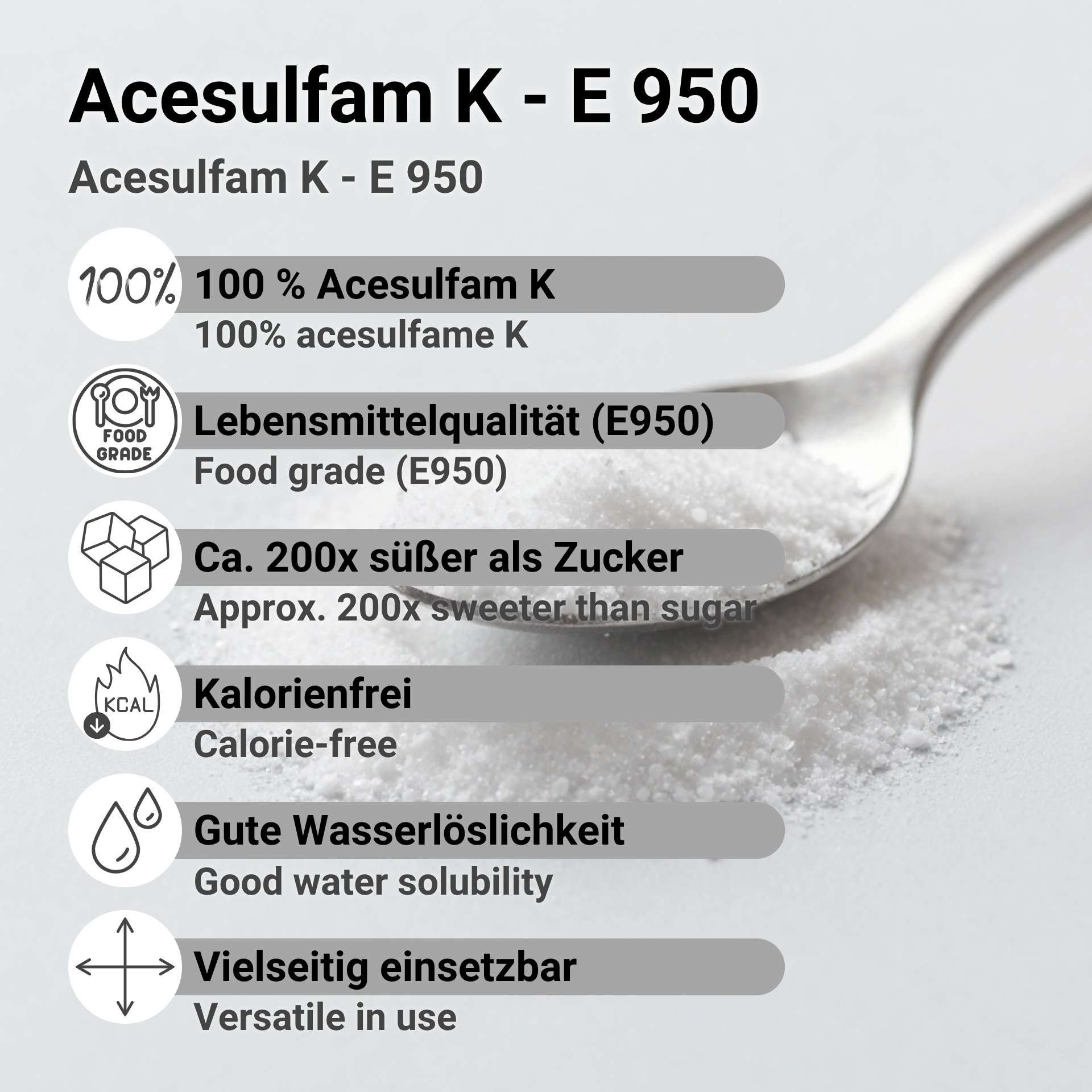 DistrEbution Süßungsmittel Süßstoff Acesulfam K Zuckerersatz Pulver, Kalorienfrei für Keto, 1000 g, Kalorienfreier Zuckerersatz für Keto