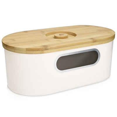 Navaris Brotkasten, Metall, (1-tlg), mit Deckel aus Holz - Brotbox zur Aufbewahrung inkl. Schneidebrett - Brottopf Küche mit Holzdeckel - Brot Dose Bambus oval