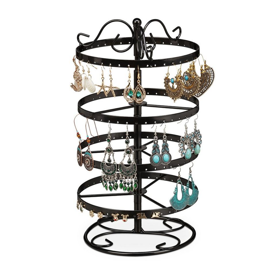 relaxdays Schmuck Etagere Runder Ohrringhalter mit 168 Löchern, Schwarz