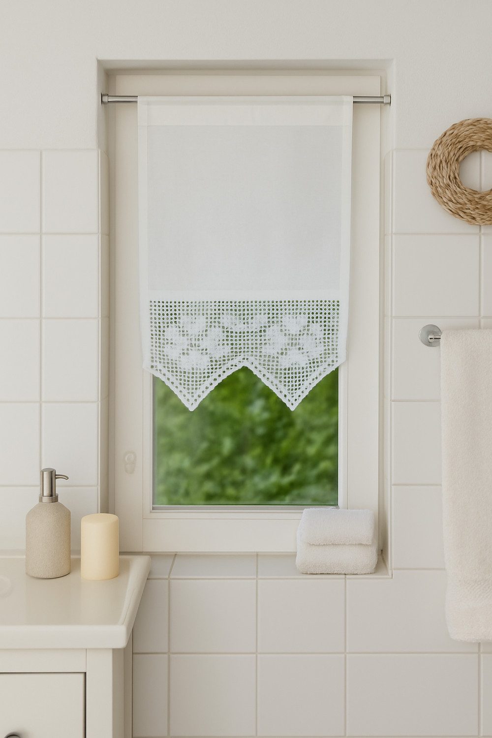 HOSSNER - ART OF HOME DECO Scheibengardine 35x45 cm (1 St), blickdicht, Baumwollmischung, Vintage, Romantische Stickerei