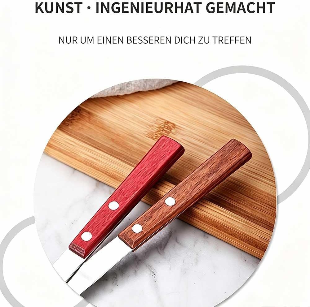 FELIXLEO Steakbesteck Geschirrset 4 teilig Ergonomischer Holzgriff Besteck Rot – Bild 4 von 5
