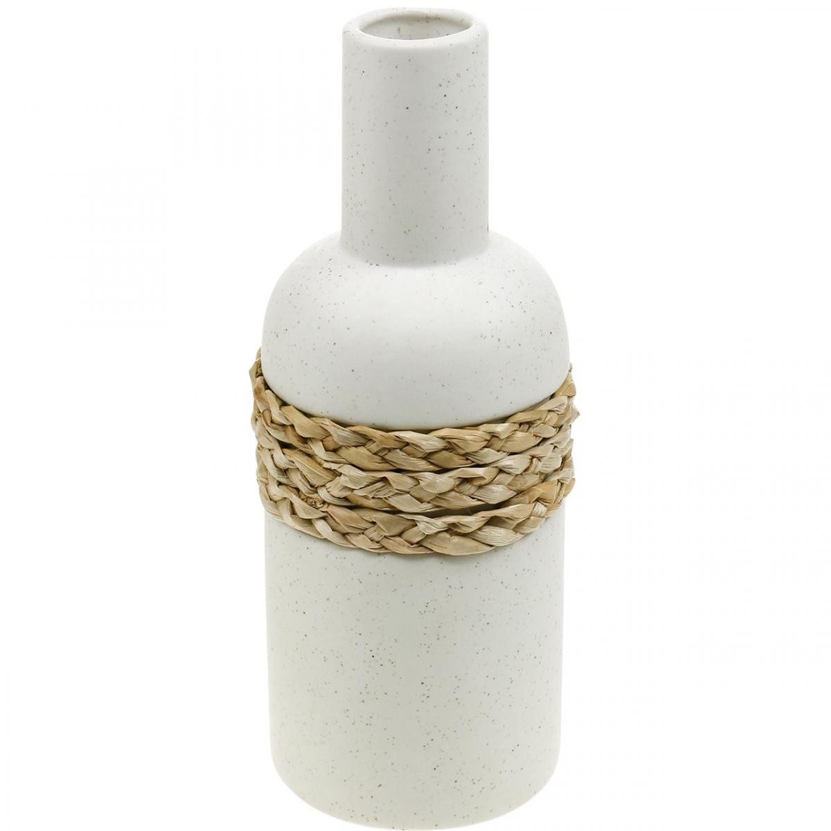 Thumbnail - Viana Übertopf Blumenvase Weiß Keramik Seegras Deko Vase Tischdeko Modern H22,5cm