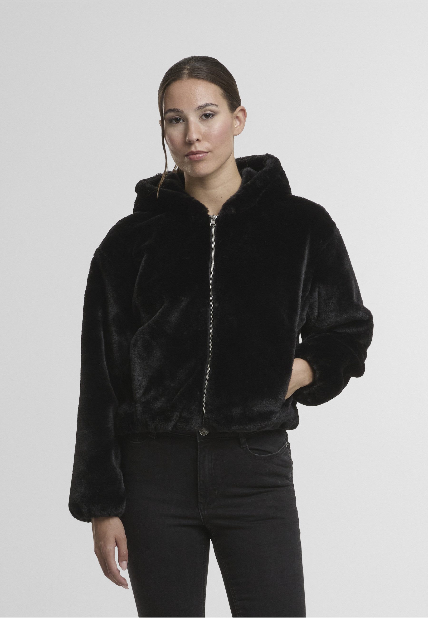 URBAN CLASSICS Sweatjacke Urban Classics Ladies Full Zip Faux Fur Hoodie