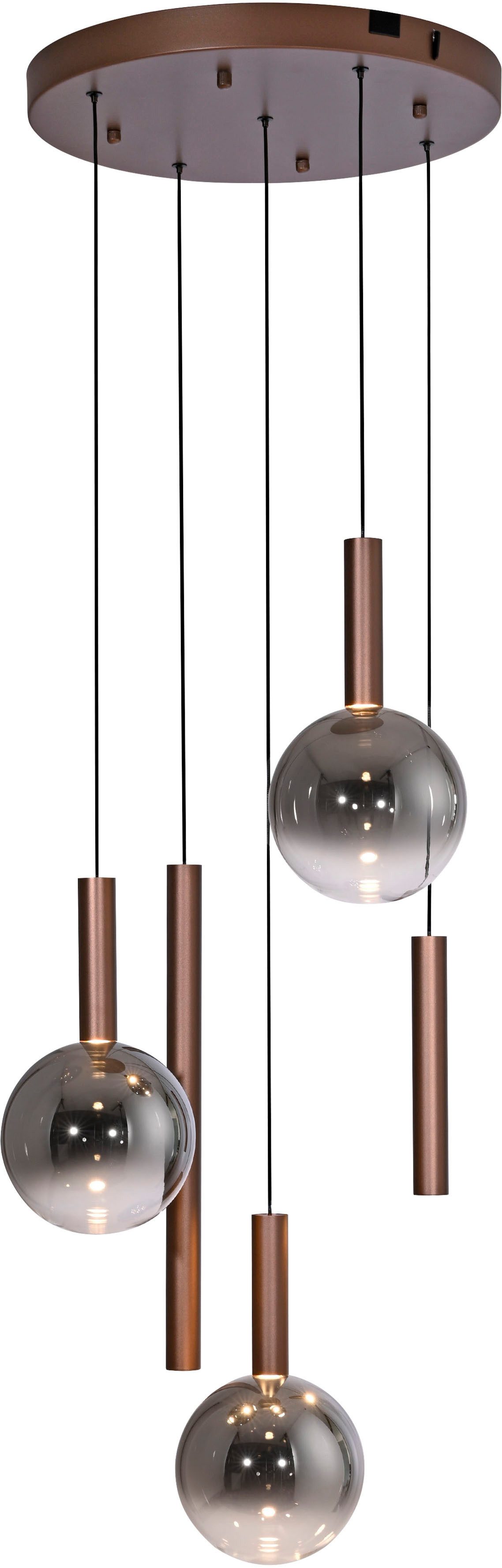 Paul Neuhaus LED Pendelleuchte BOWL, Memoryfunktion, LED fest integriert, Warmweiß, Dimmbar über Lichtschalter, Memory, Höhenverstellbar, Rauchgläser