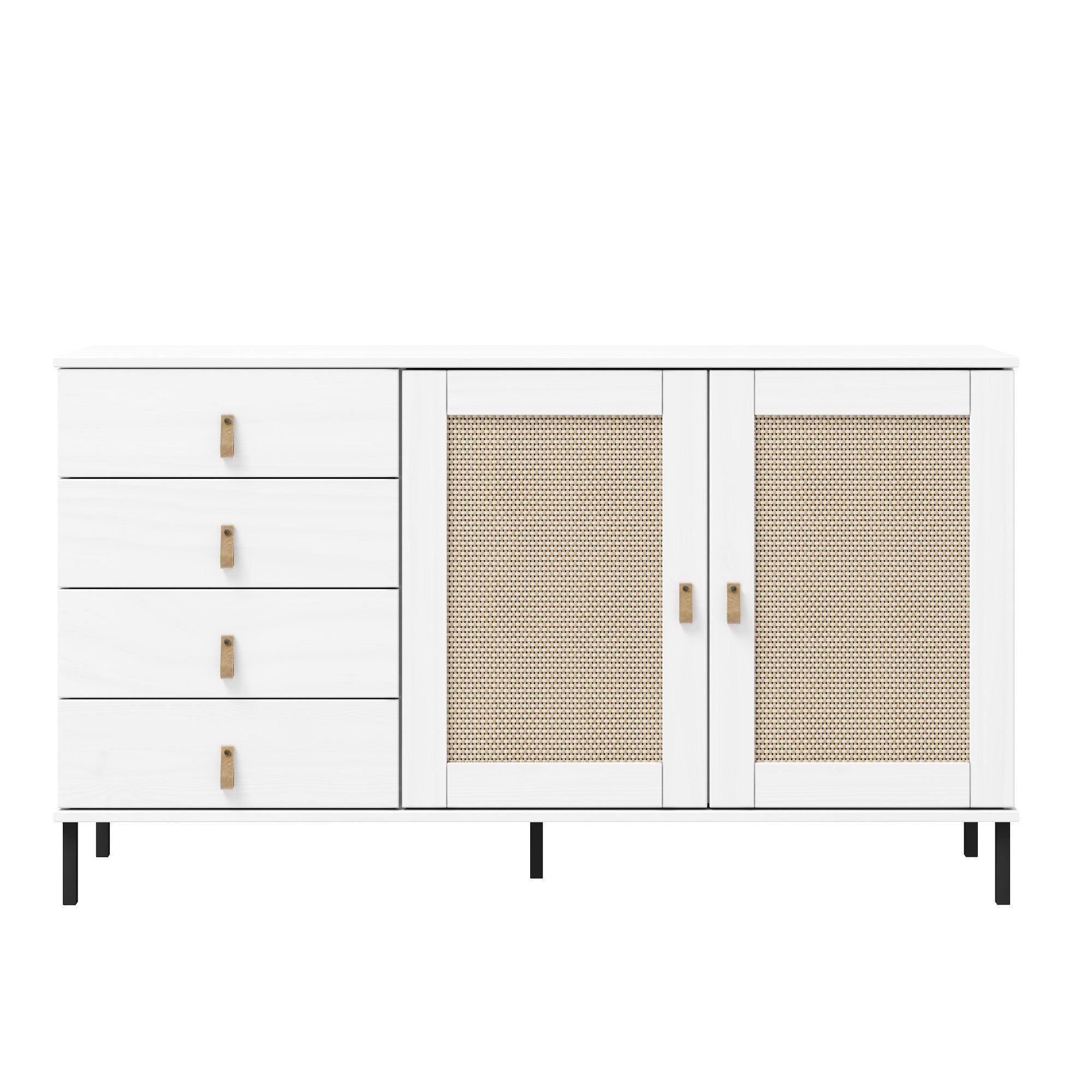 140x80x40 Sideboard Valencia, BxHxT lackiert, weiß Woodroom massiv cm Kiefer